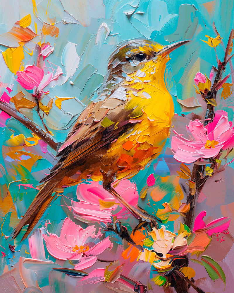 Spring Symphony - Warbler Among Blossoms