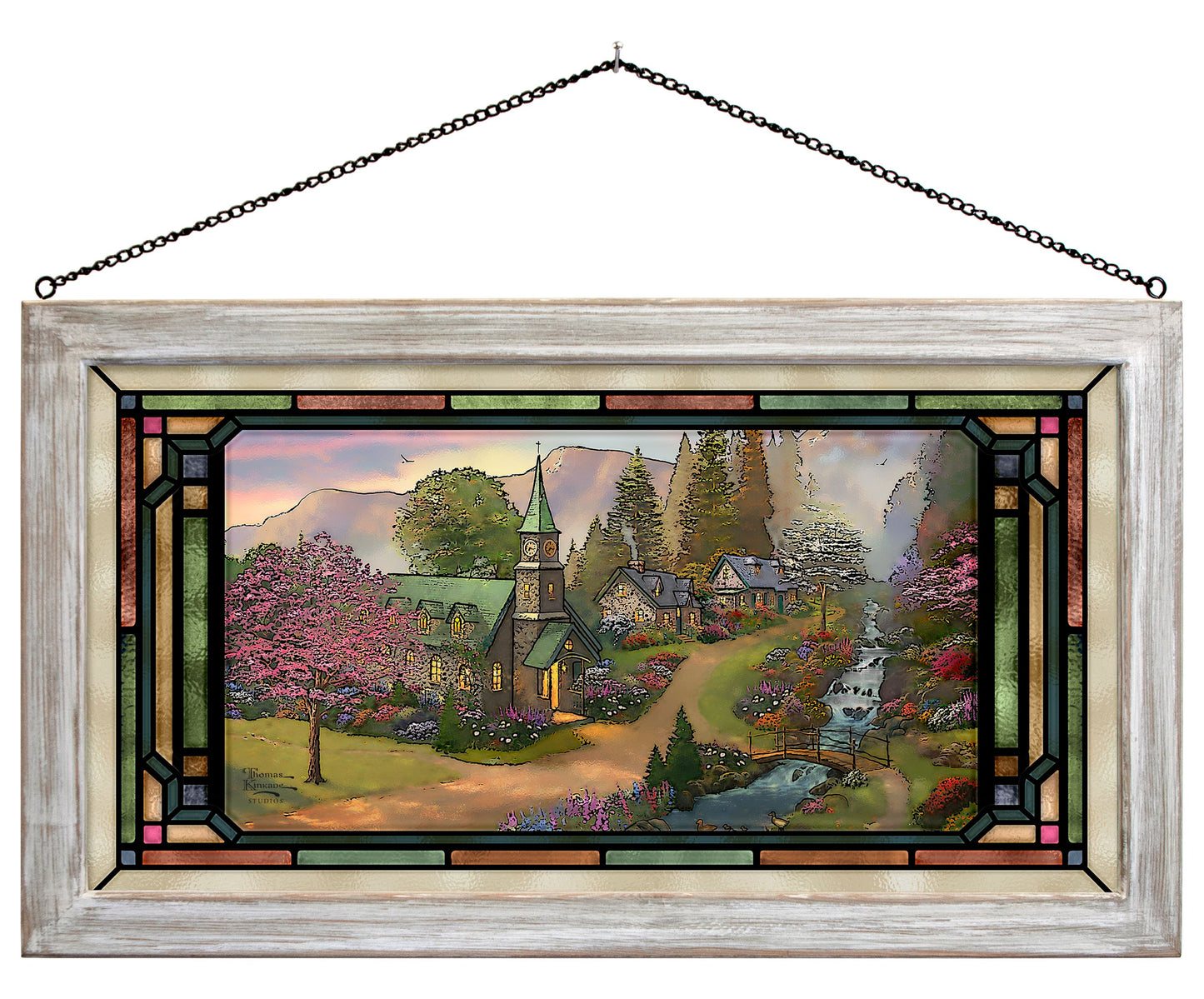 Sunday Morning Chapel - 13" x 23" Framed Glass Art