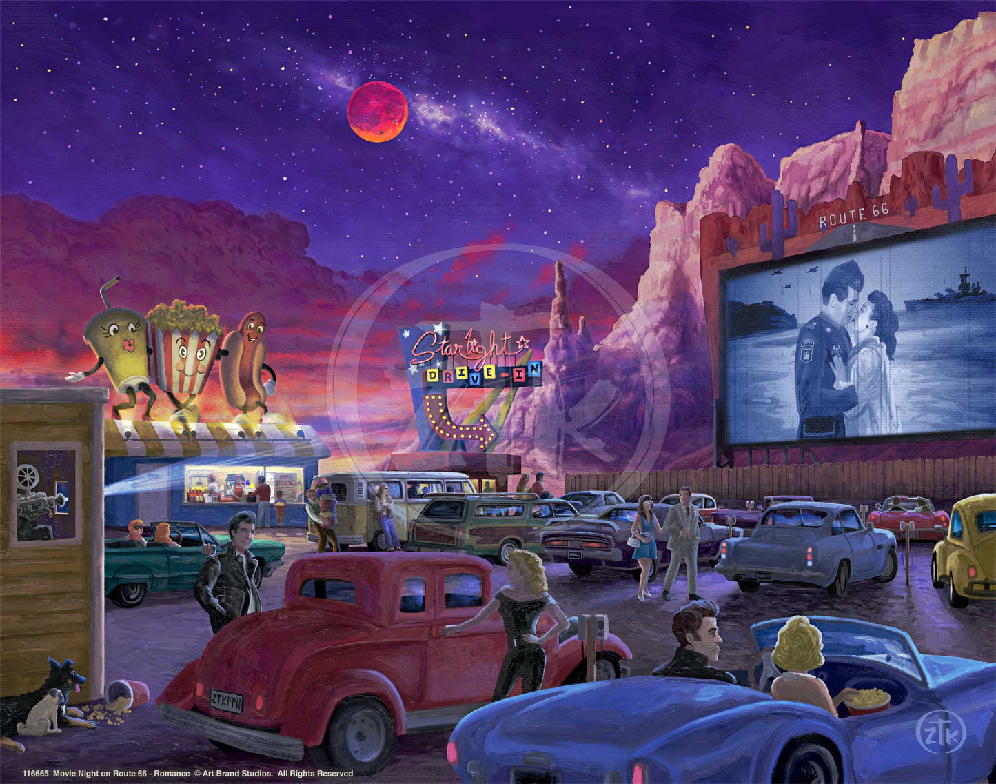 Movie Night on Route 66 - Romance - Art Prints