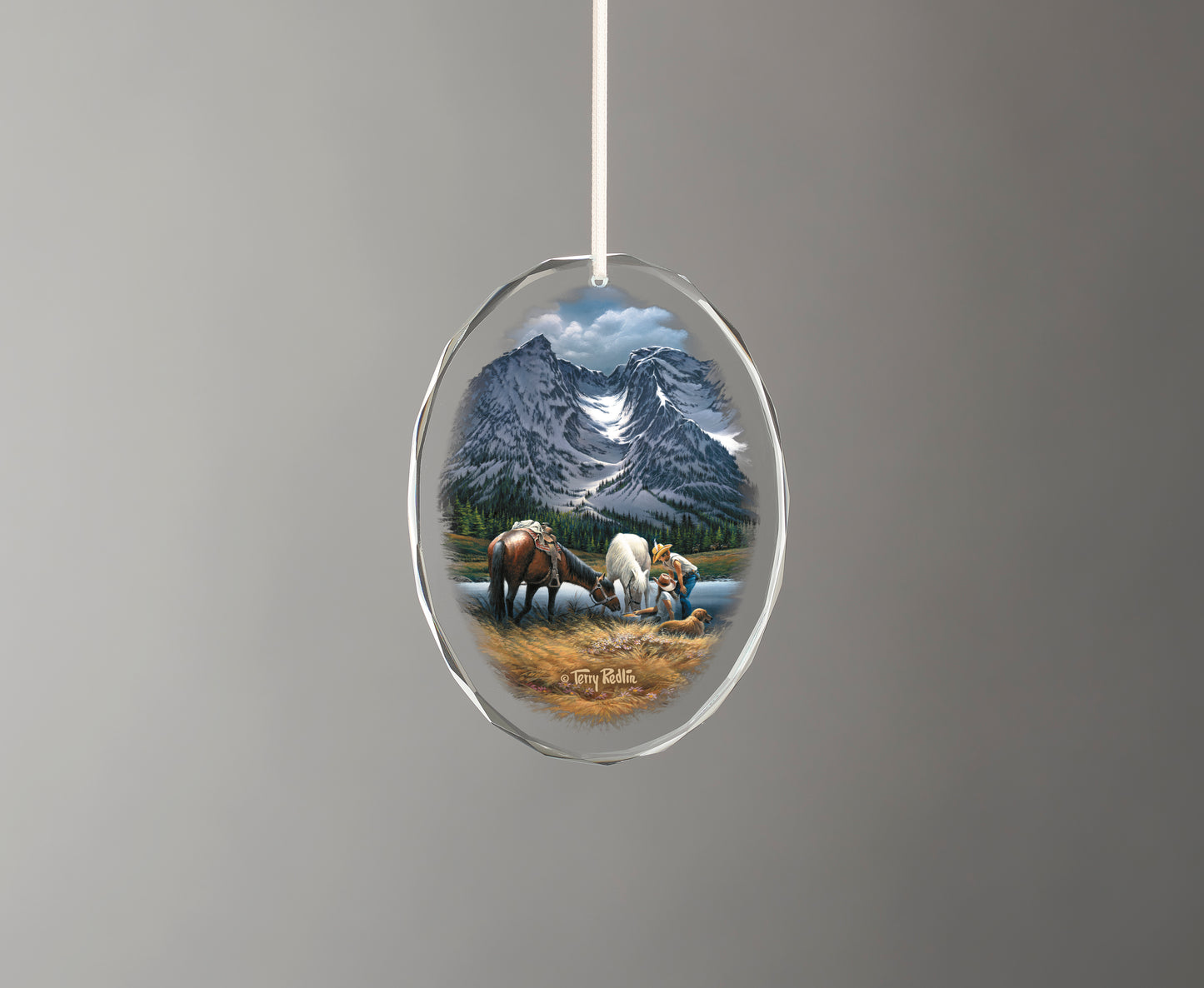 For Purple Mountain Majesties - America the Beautiful Series - 3.5" x 3" Oval Glass Ornament