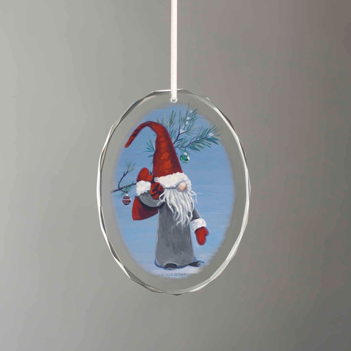 Gnome for the Holidays - Oval Glass Ornament