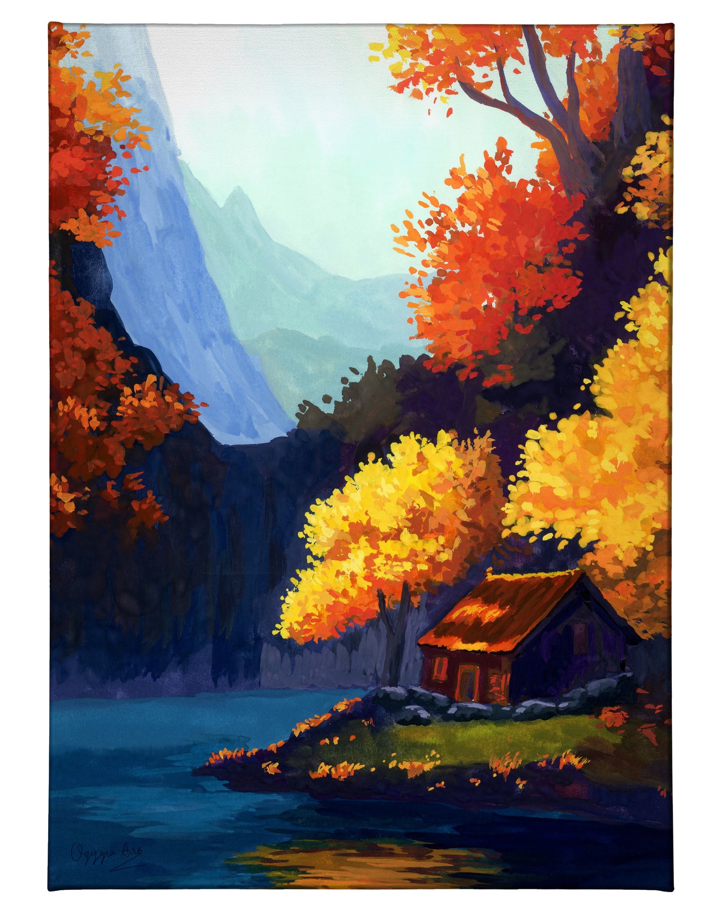 Autumn Cottage - 13" x 18" Gallery Wrapped Canvas