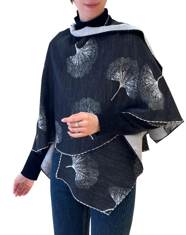 Black / White Ginkgo Reversible Short Loop Wrap