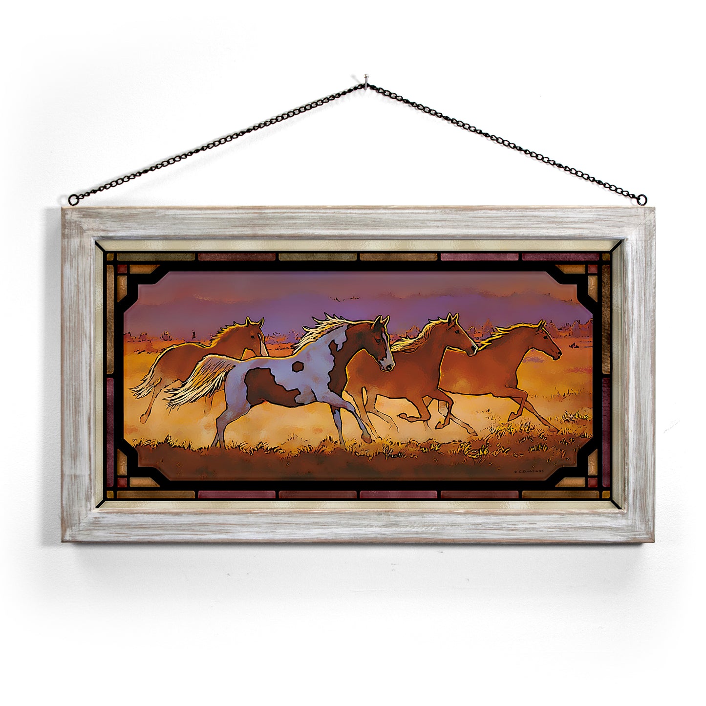Taking Off—Horses - 13" x 23" Stained Glass Art