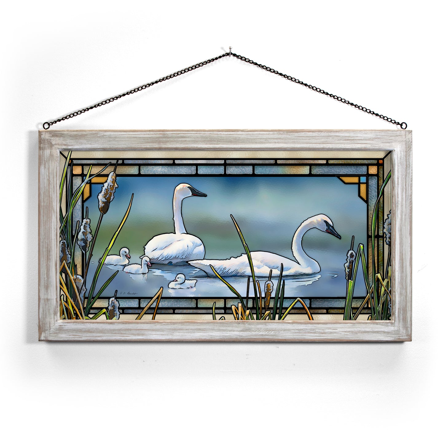 New Beginnings - Swans - 13" x 23" Stained Glass Art