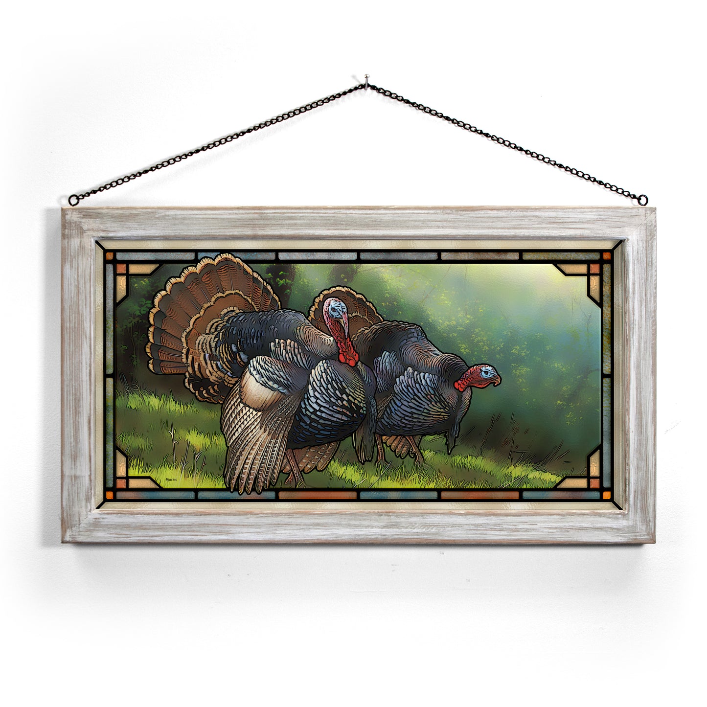 Spring Strut–Wild Turkeys - 13" x 23" Stained Glass Art