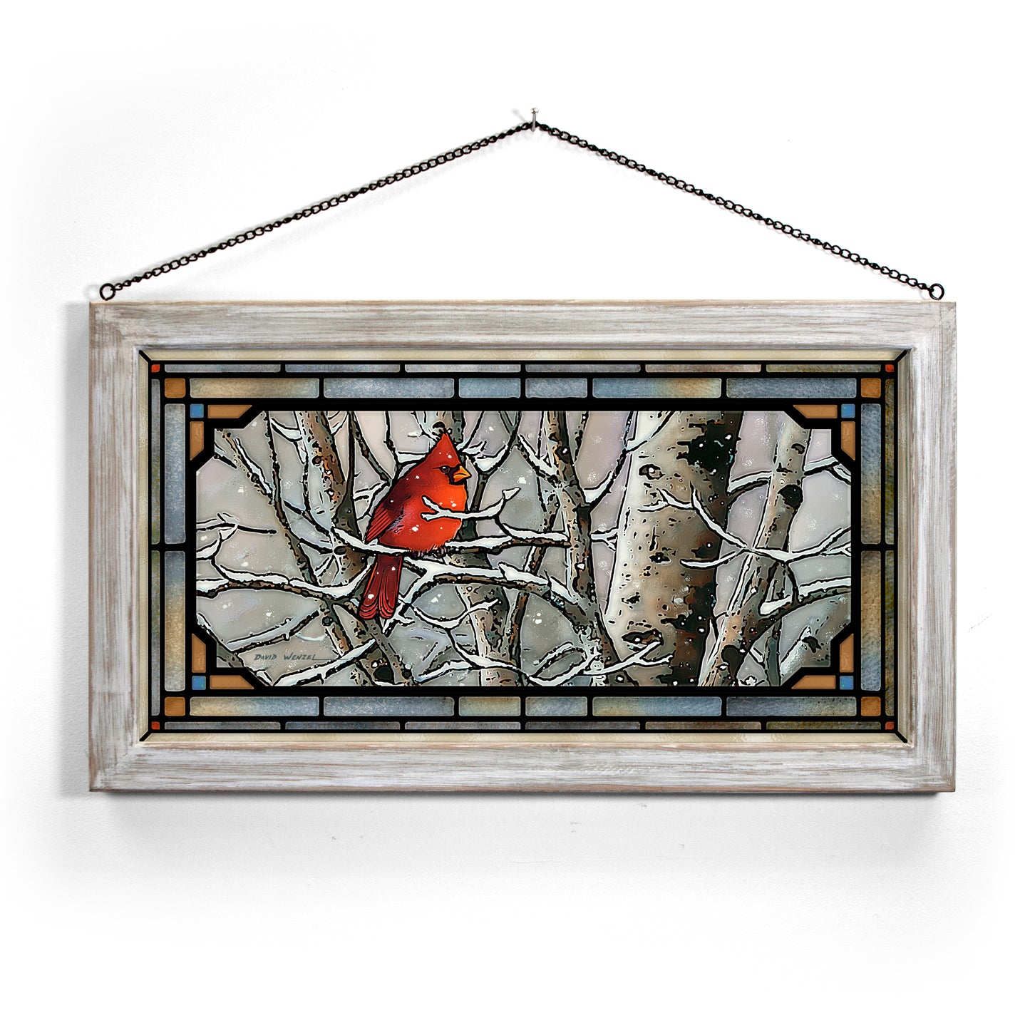 Left in the Cold - Cardinal - 13" x 23" Stained Glass Art