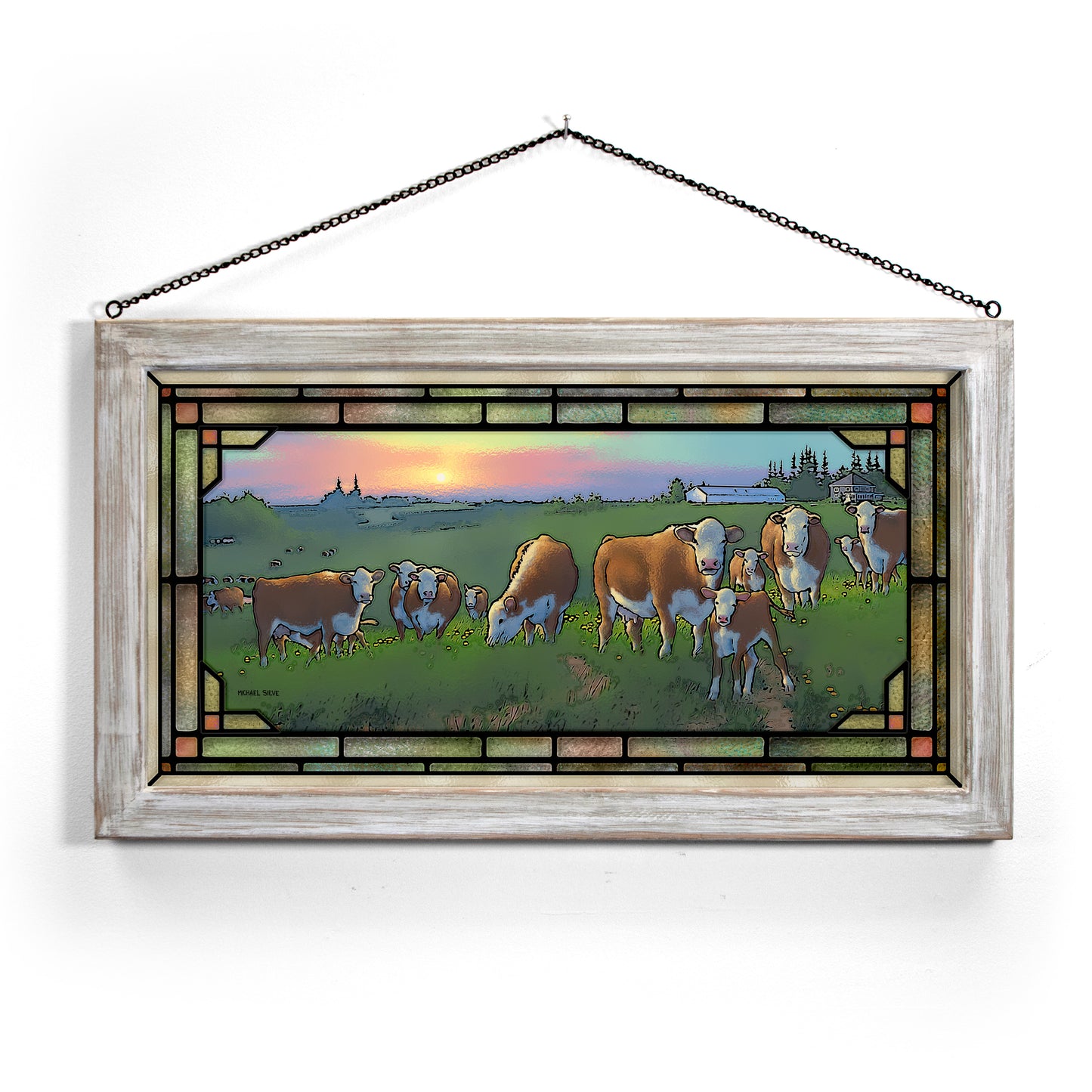 Hereford Cows - 13" x 23" Stained Glass Art