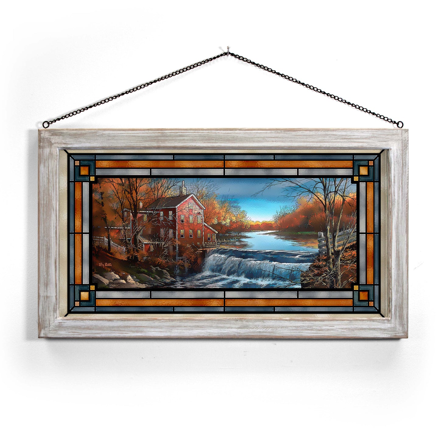 Autumn Afternoon 13" x 23" Stained Glass Art