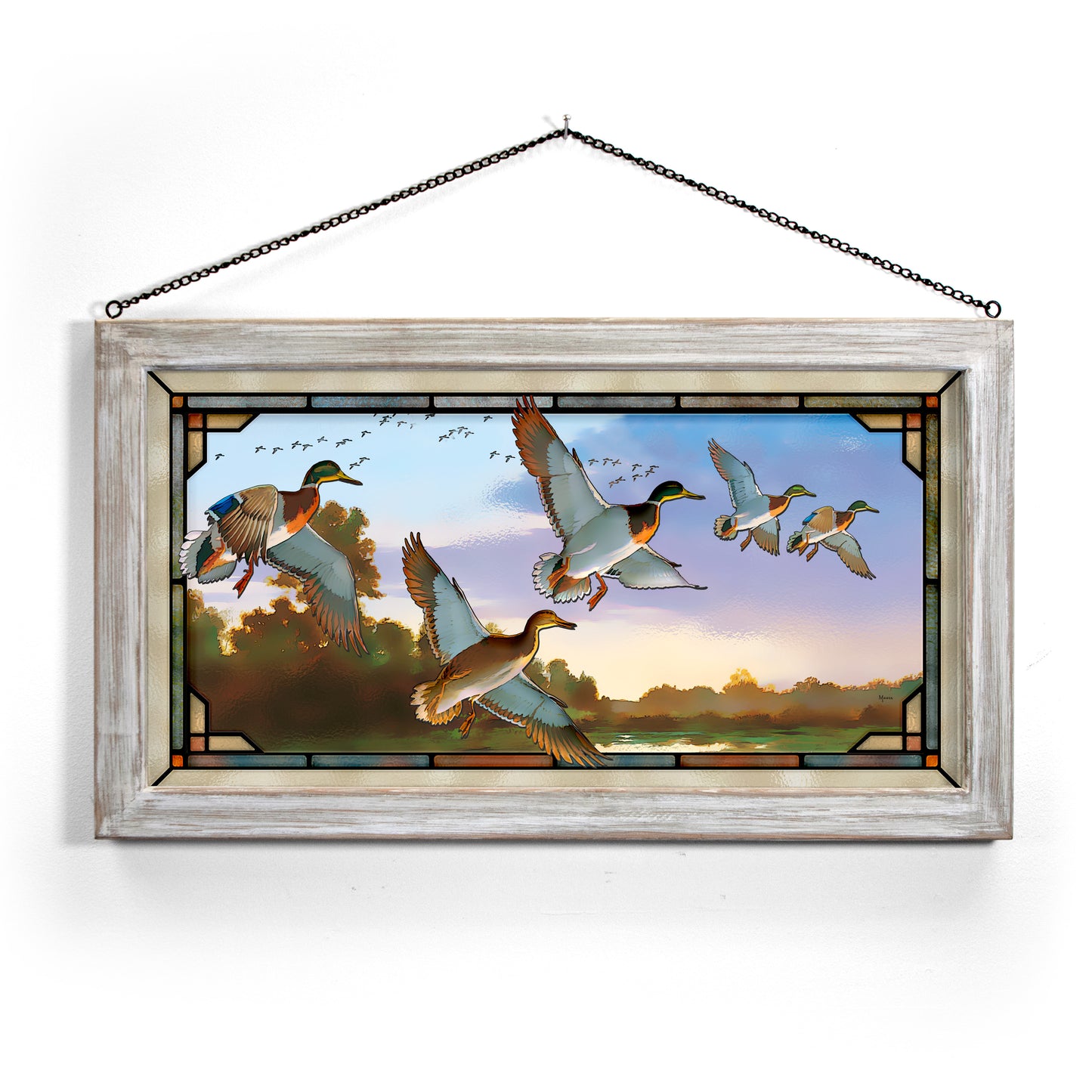 Evening Flight—Mallards - 13" x 23" Stained Glass Art