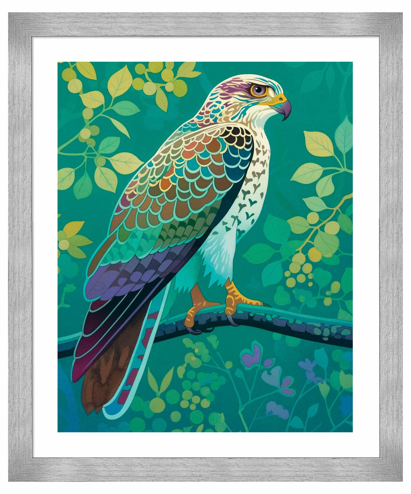 Vibrant Vigil - Hawk in Lush Canopy - Art Prints