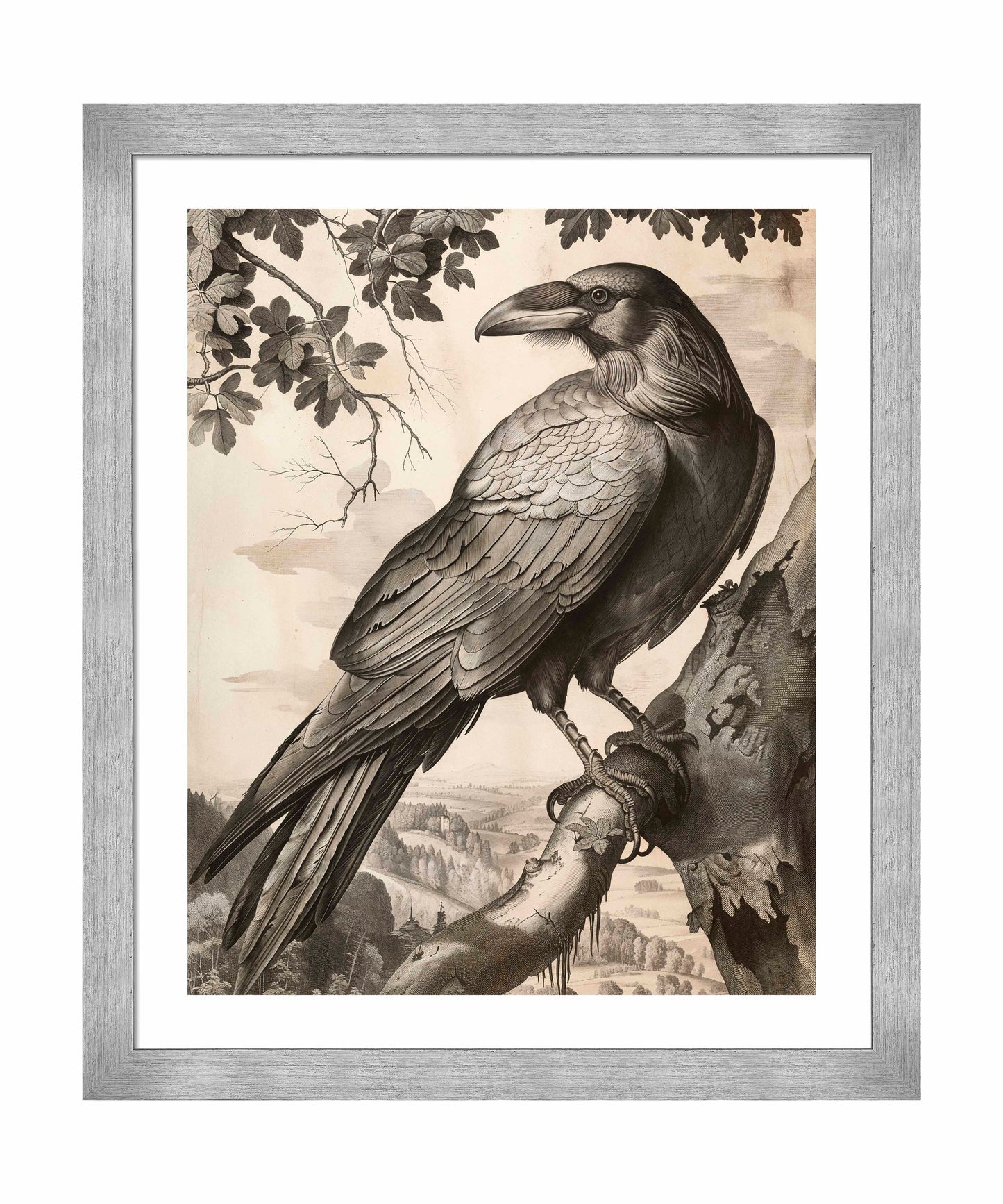 Regal Observer - Raven in Woodland Vista - Art Prints