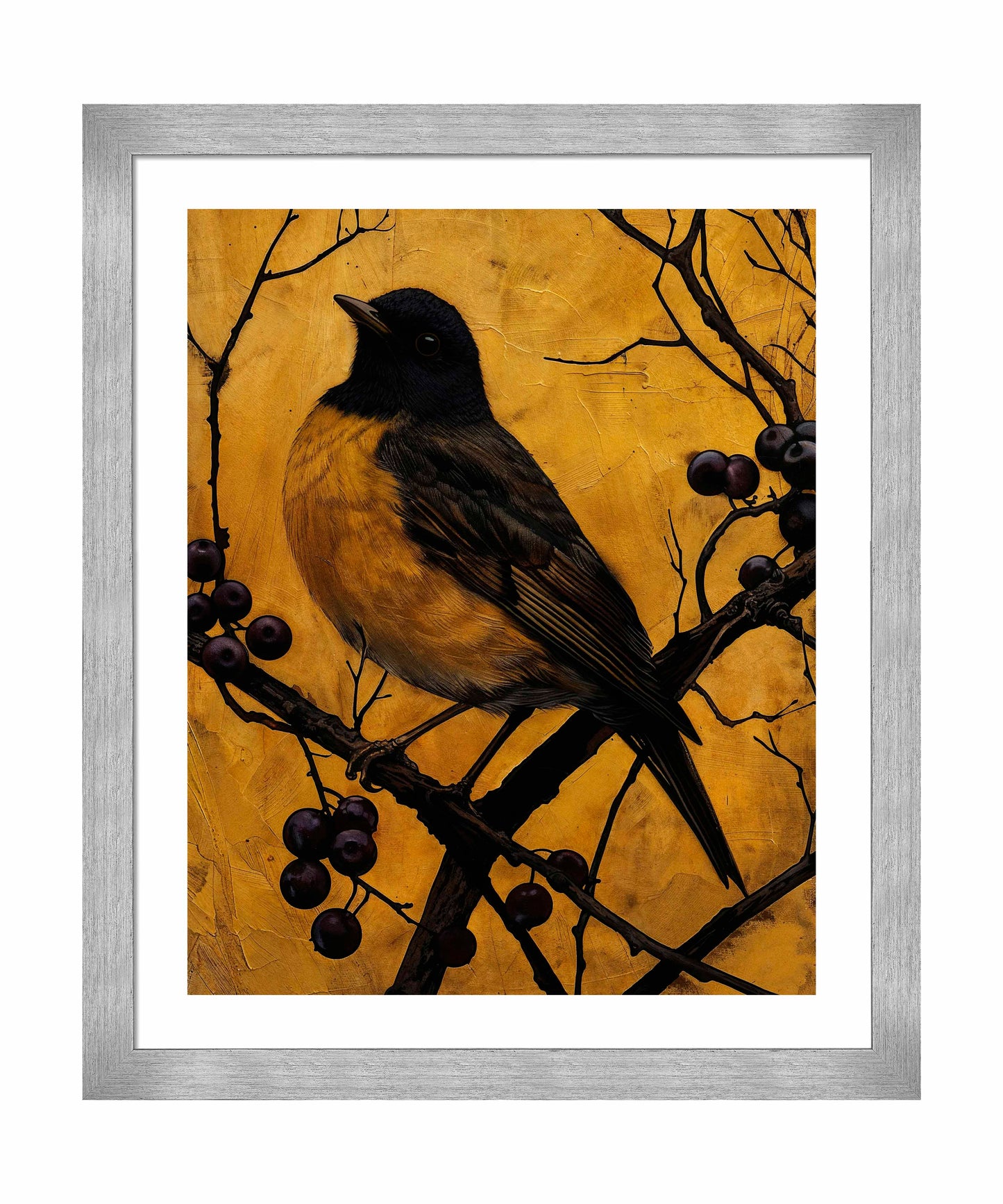 Golden Twilight - Warbler Among Berries - Art Prints
