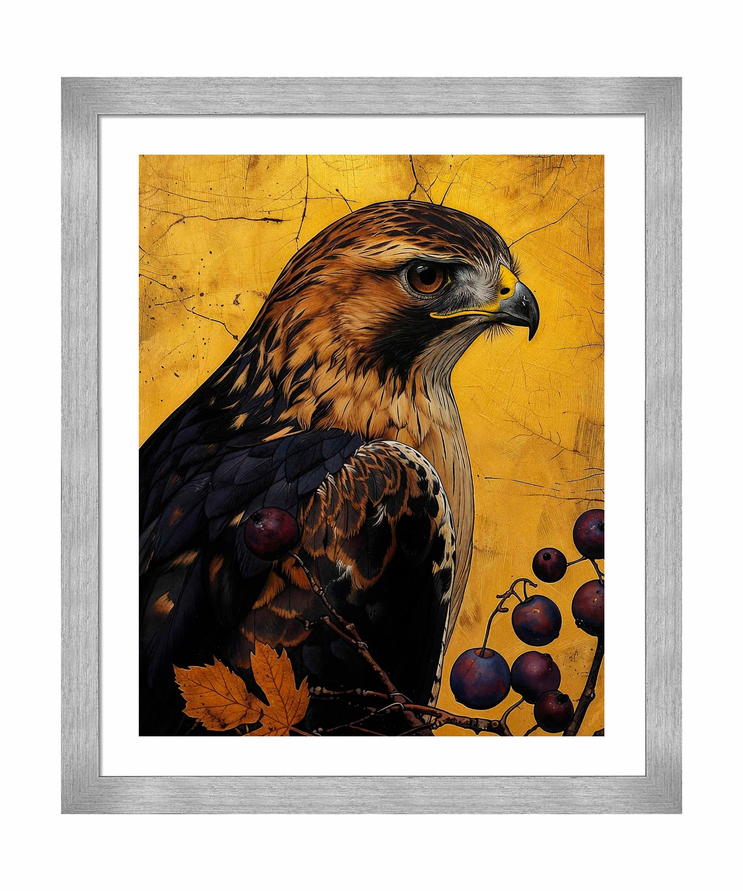 Golden Majesty - Hawk Among Berries - Art Prints