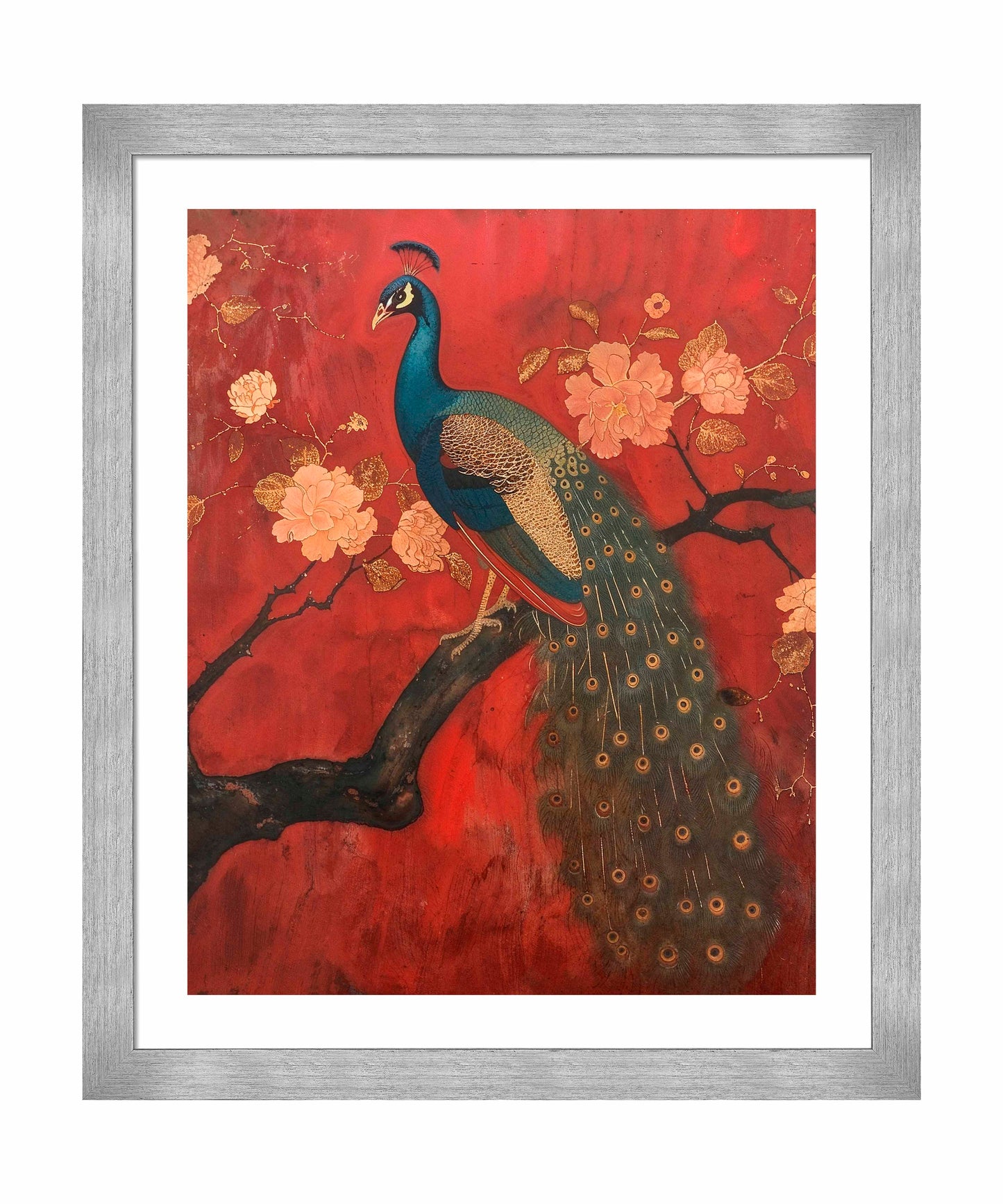 Opulent Grace - Peacock Amidst Blossoms - Art Prints