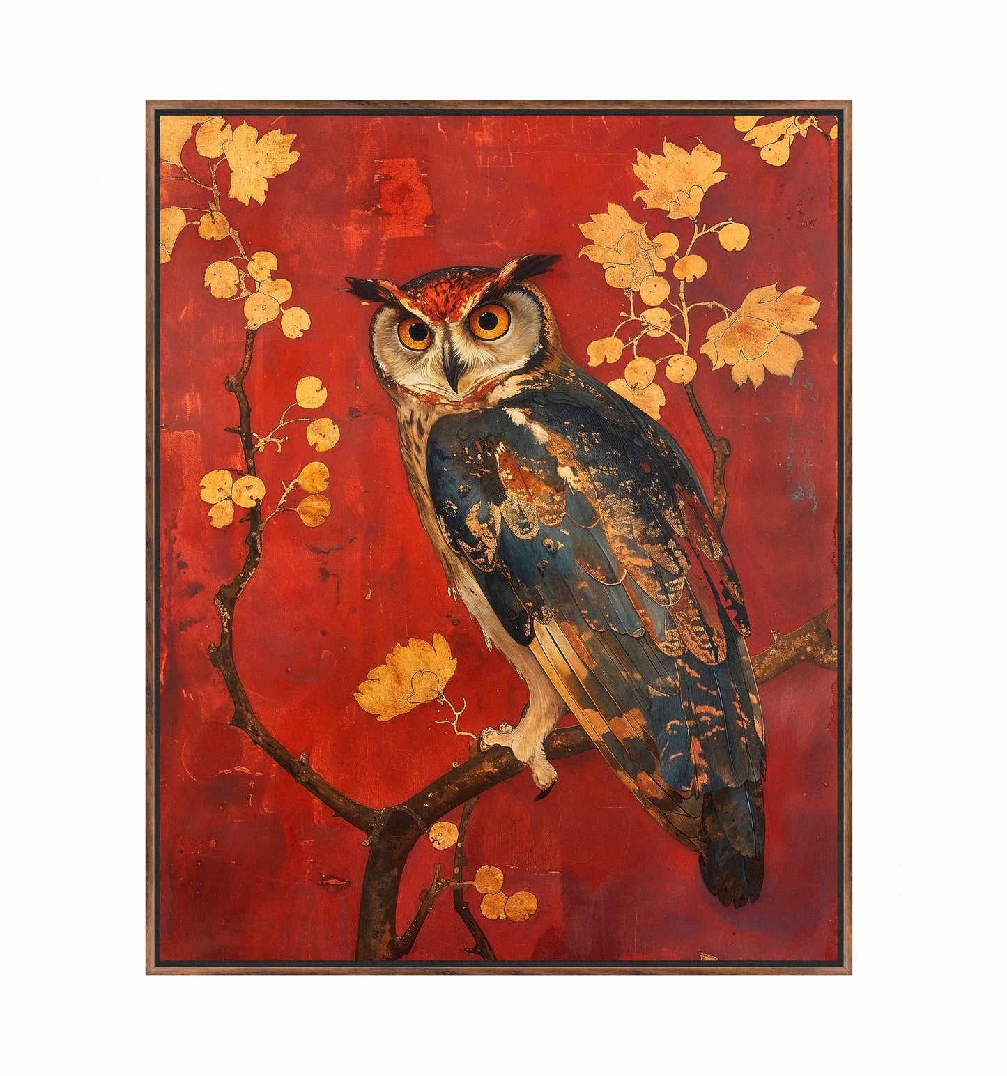 Majestic Watcher - Owl in Golden Foliage - Gallery Wrapped Canvas