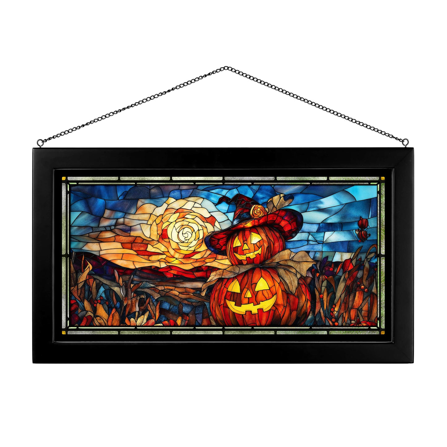 Dusk of the Jack-o'-Lanterns - 13" x 23" Stained Glass Art