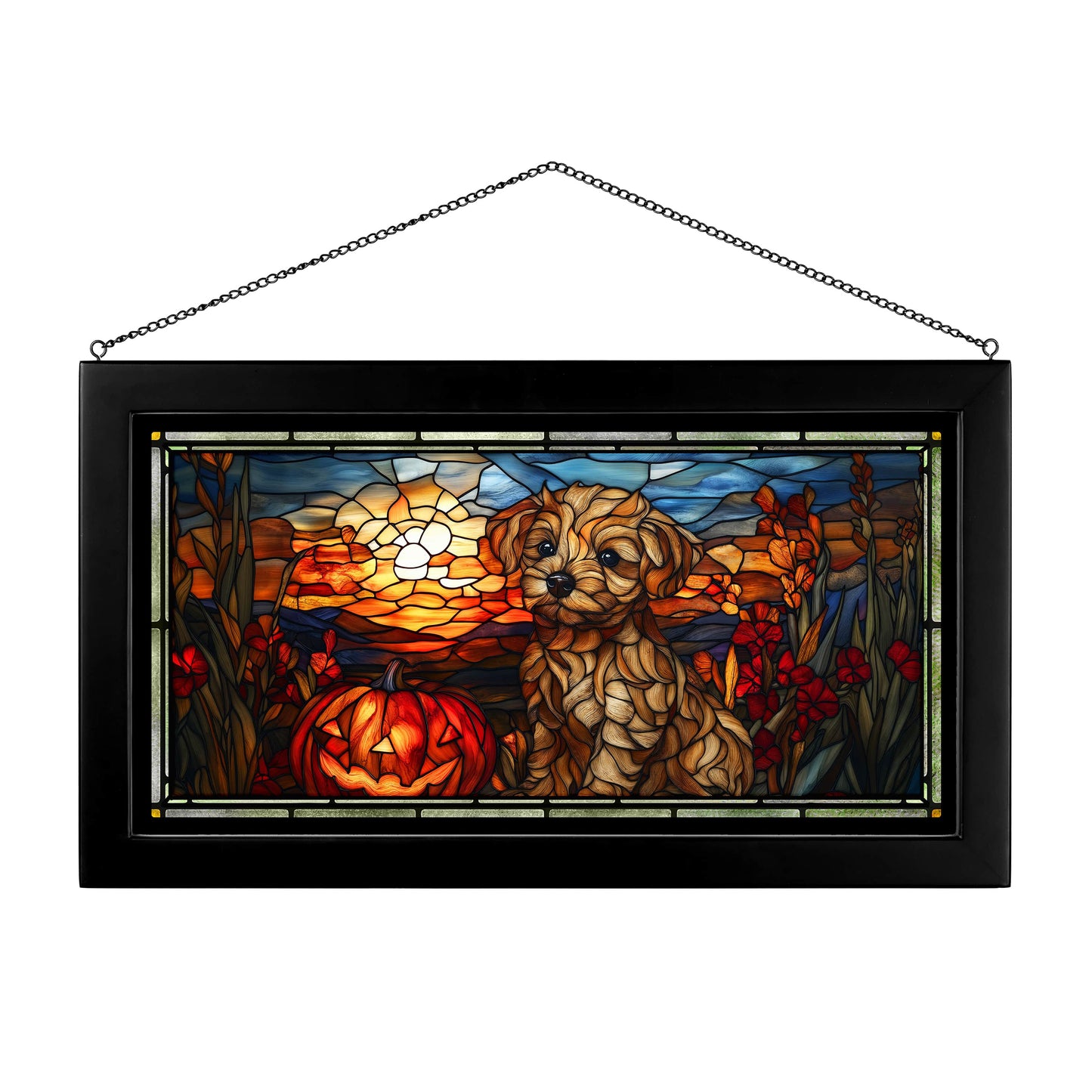 Pumpkin Spice Pup - 13" x 23" Stained Glass Art