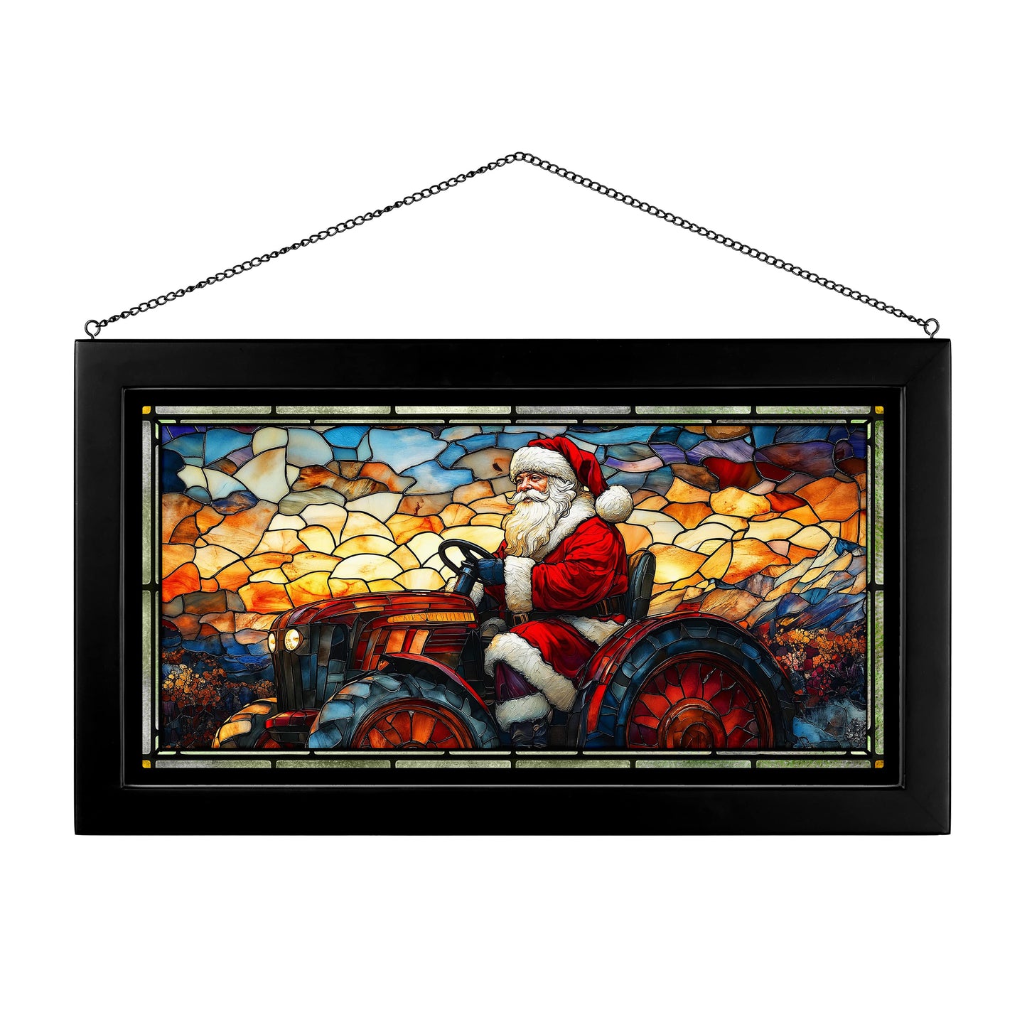 Sleigh Bells and Tractor Wheels - 13" x 23" Stained Glass Art