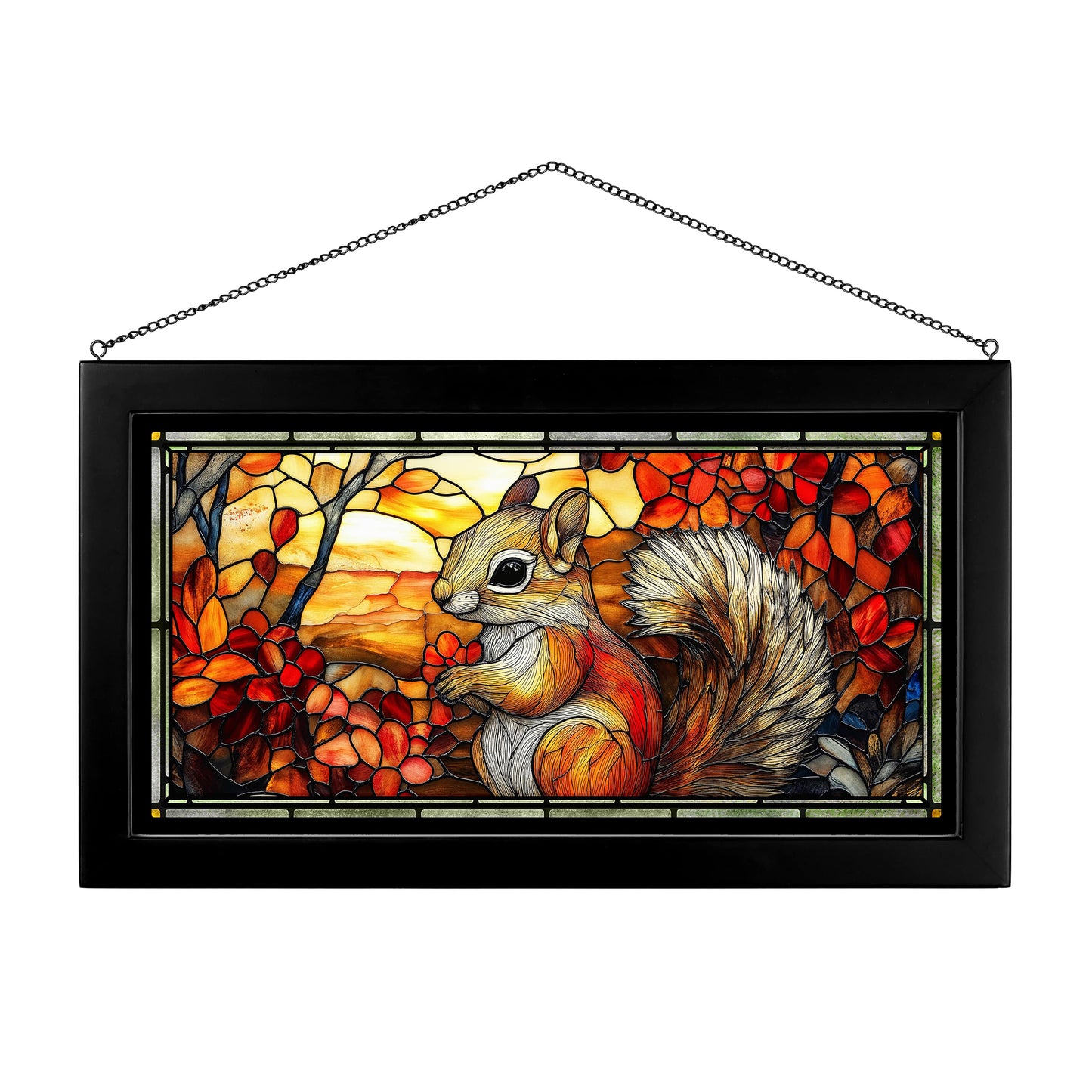 Squirrel's Seasonal Shenanigans - 13" x 23" Stained Glass Art