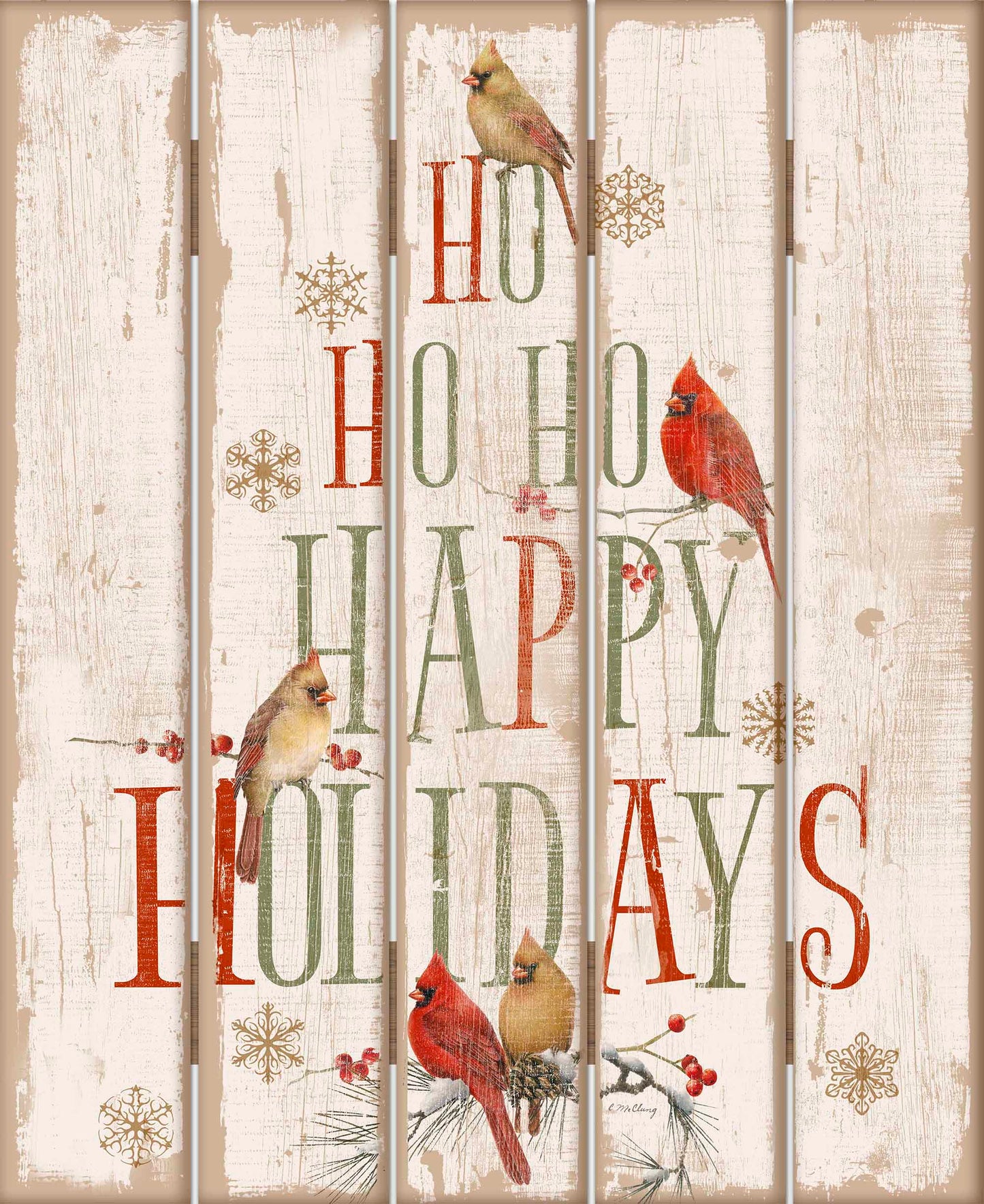 Ho Ho Holiday Cardinal Tree - 18" x 22" Pallet Wall Art