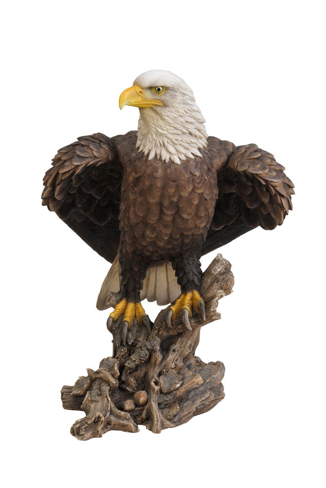 Bald Eagle On Stump with Wings Out - Sculpture