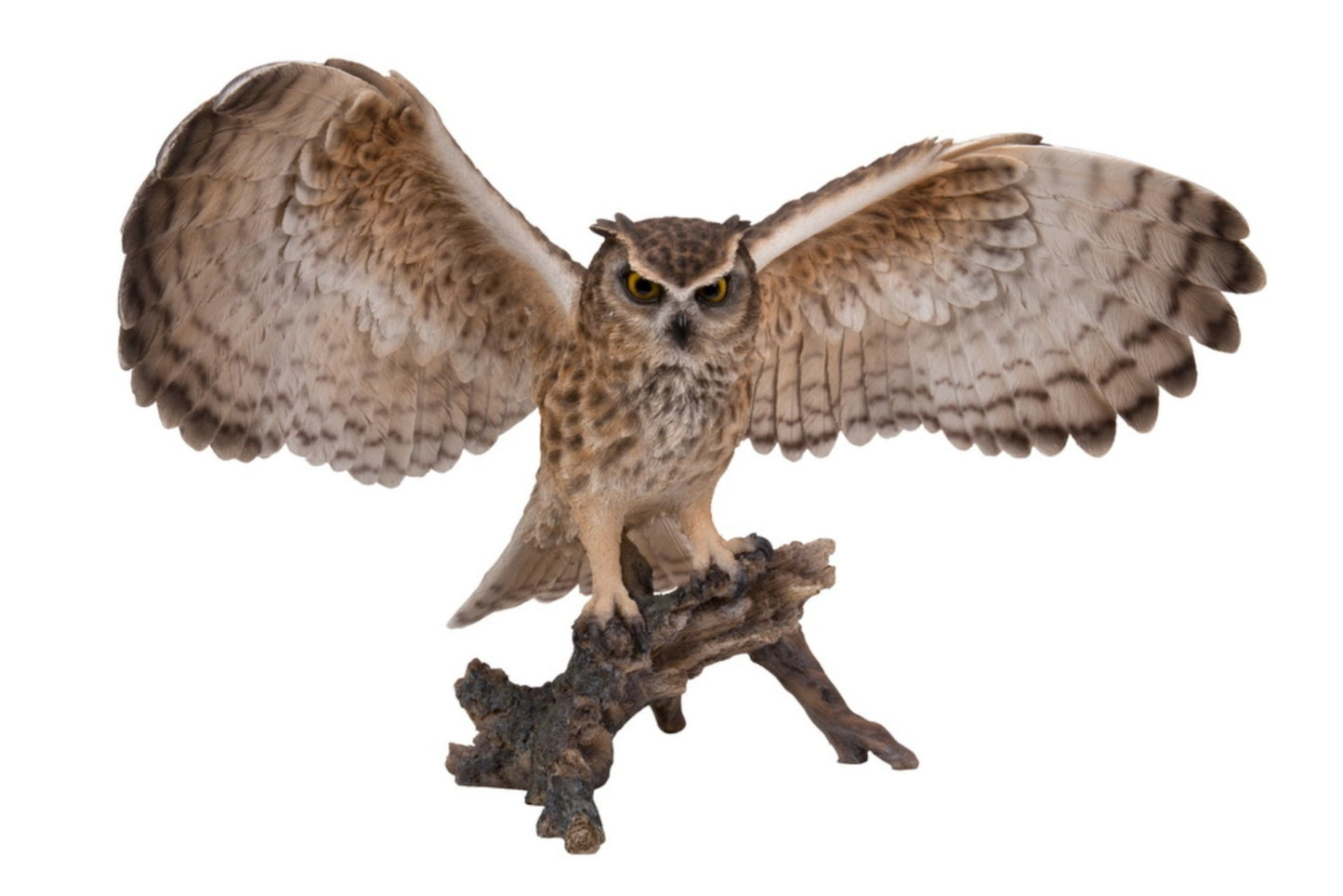 Eagle Owl On Branch with Wings Out - Sculpture