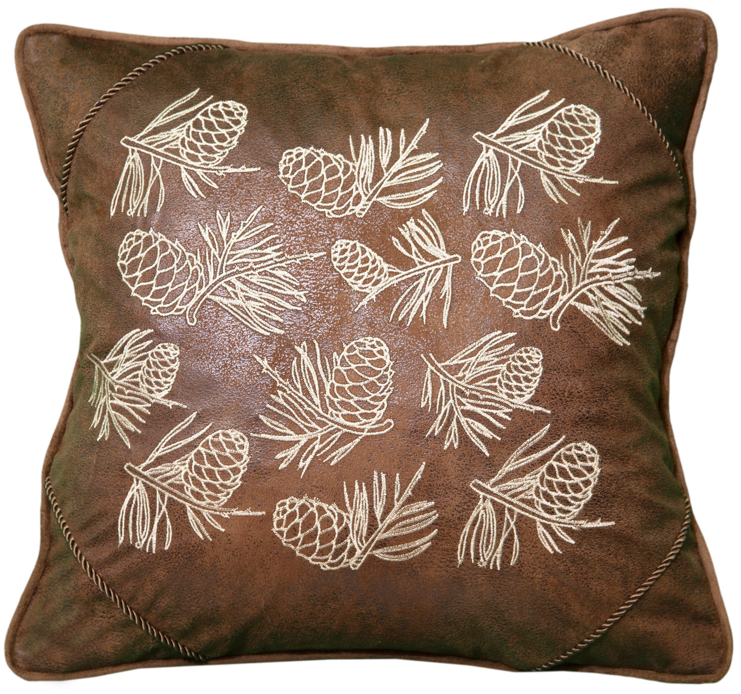 Embroidered Pinecones on Wyoming - 18" x 18" Pillow