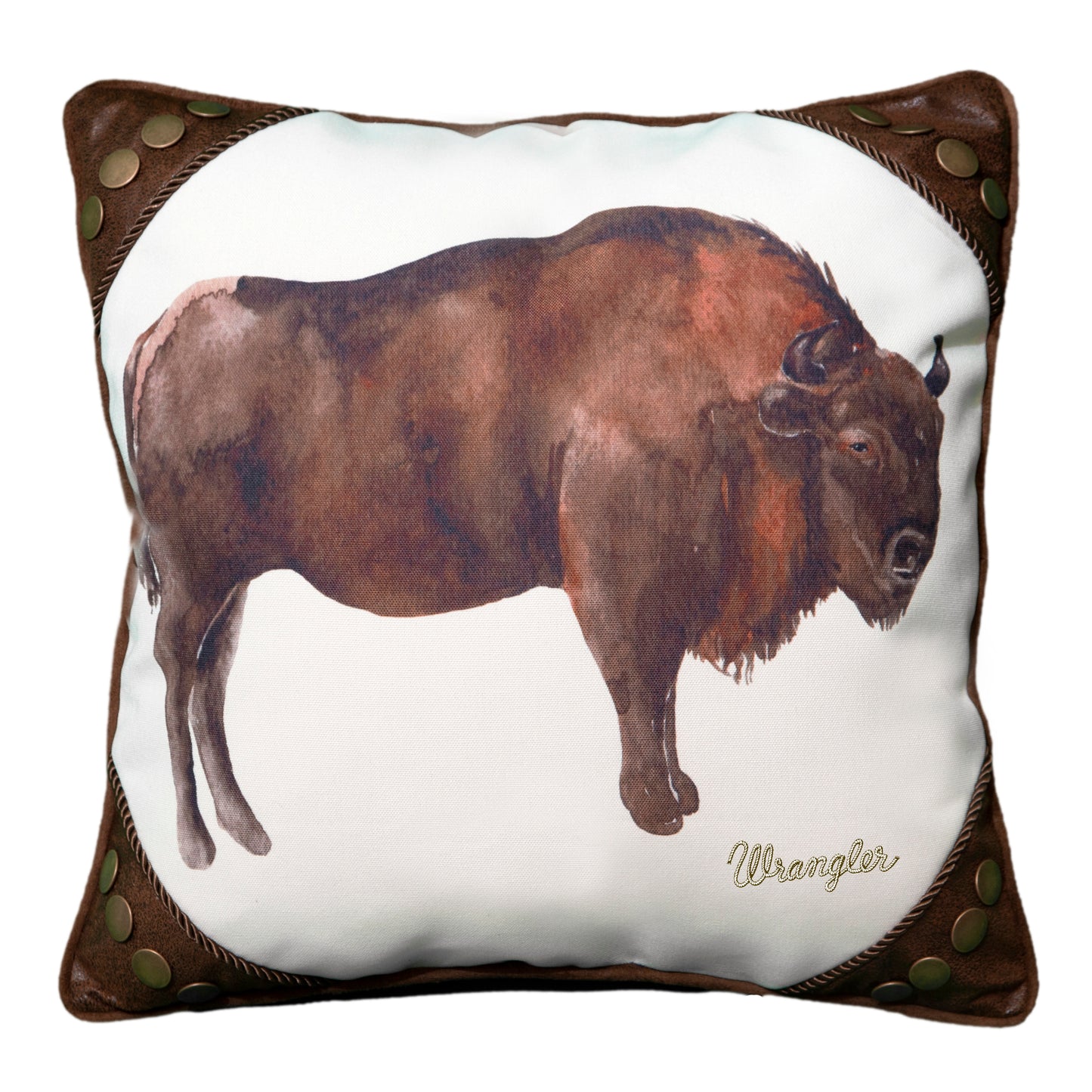 Wrangler Watercolor Buffalo and Rivets - 18" x 18" Pillow