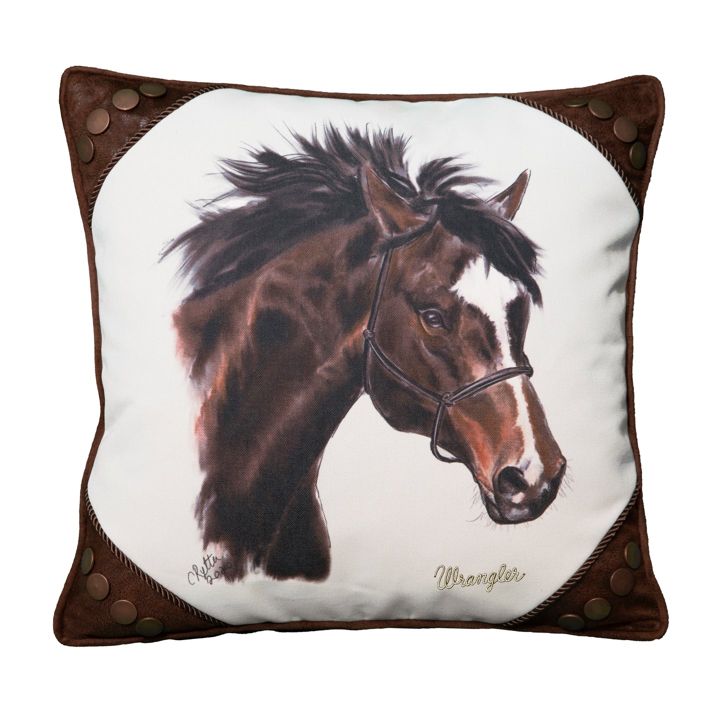Wrangler Painted Horse and Rivet - 18" x 18" Pillow