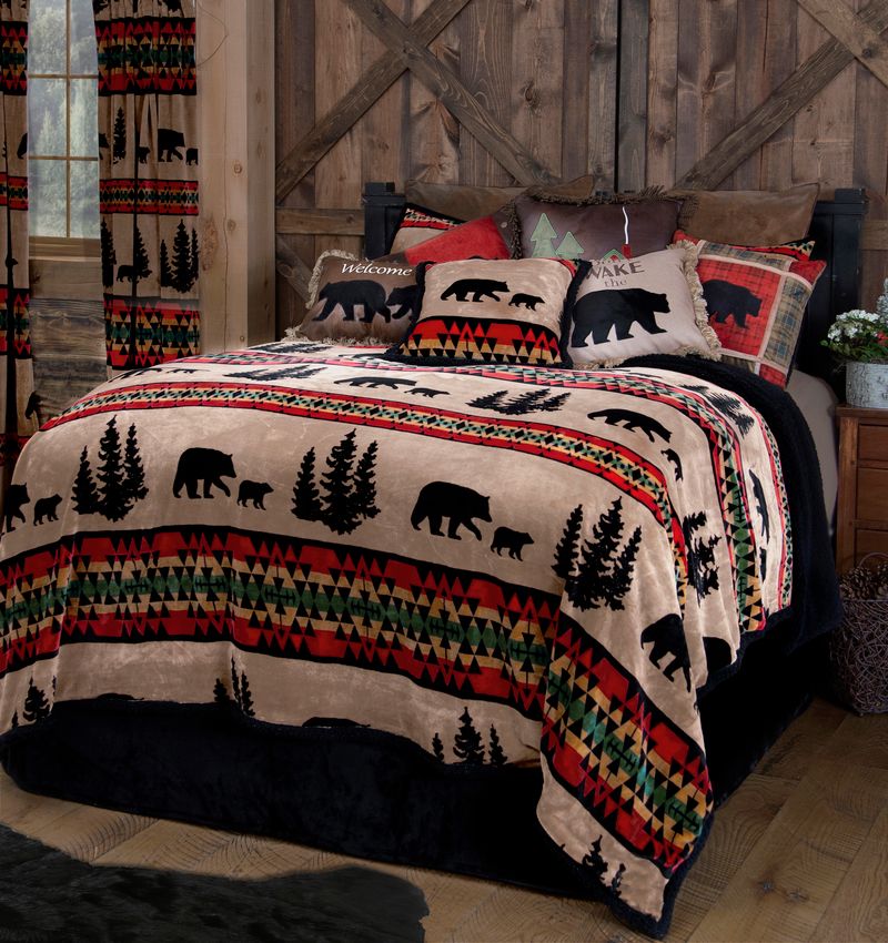 Bear Trail with Black Sherpa Plush Bedding Set, King