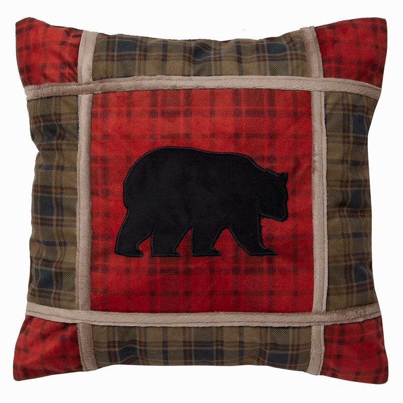 Red Plaid Bear Grid Pillow 18" x 18"