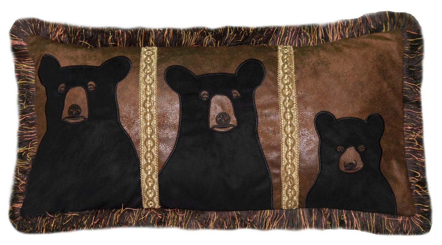 Three Black Bears Pillow 14" x 26"