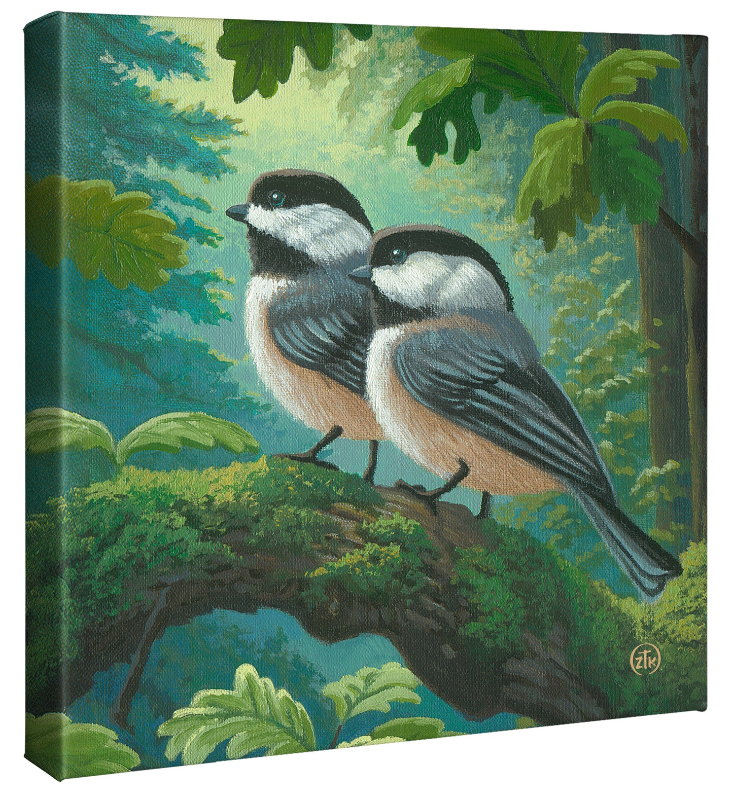 Chickadees in Spring - 14" x 14" Gallery Wrapped Canvas
