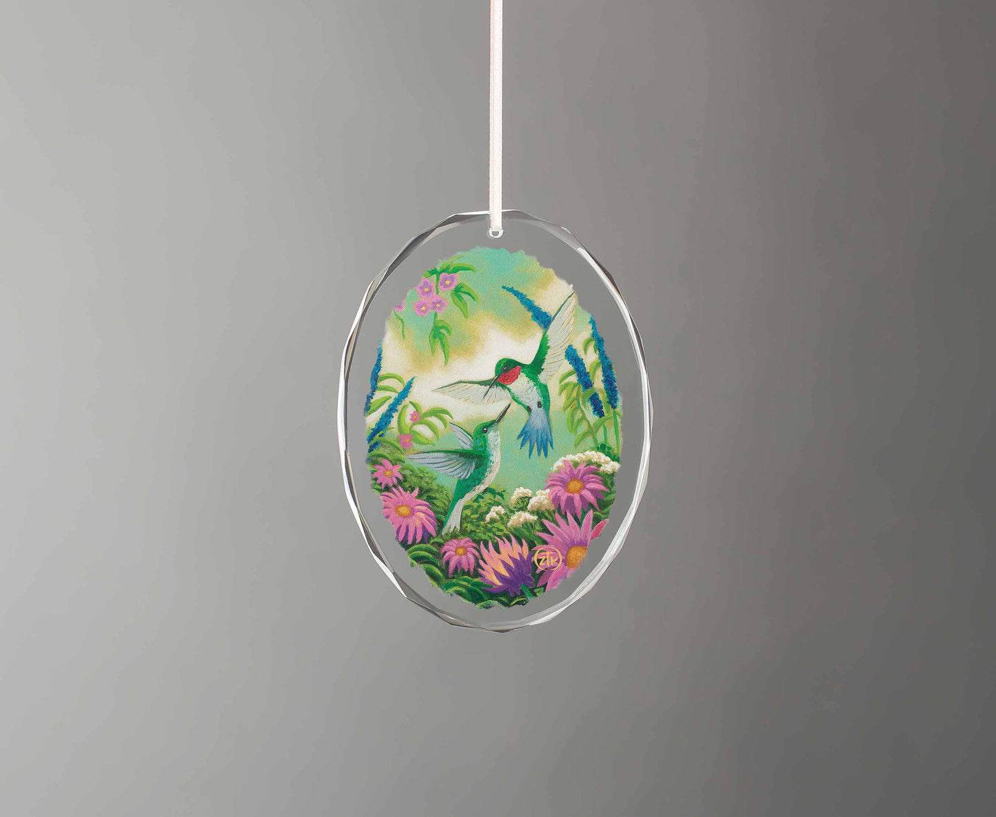 Hummingbirds In Summer - Oval Glass Ornament