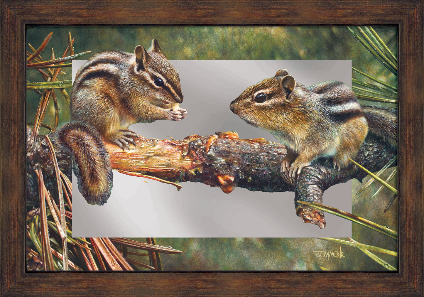 Twin Foragers - 24" x 16" Mirror Framed Barwood