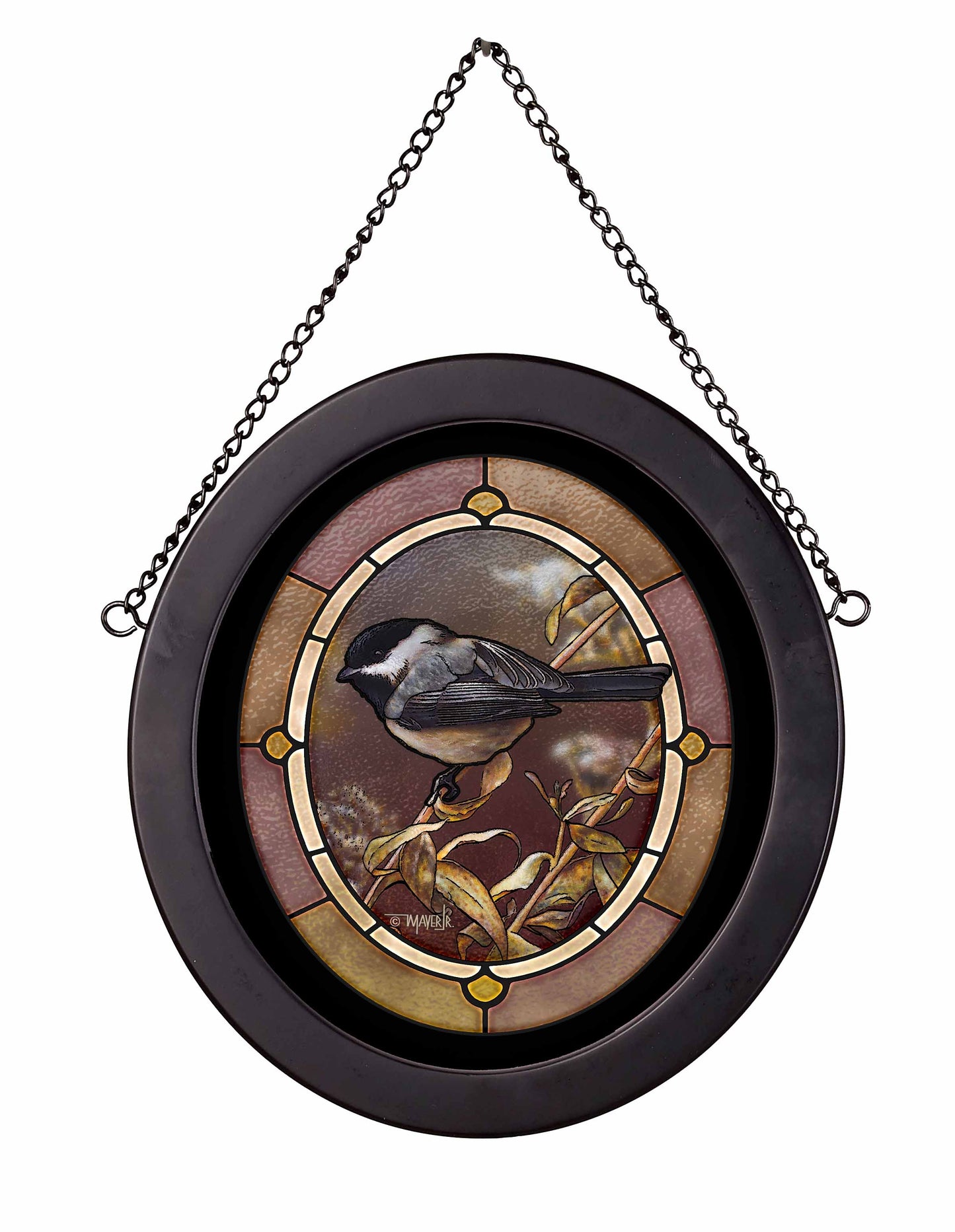 Heart Warmer - 9" x 8" Black Oval Stained Glass Art