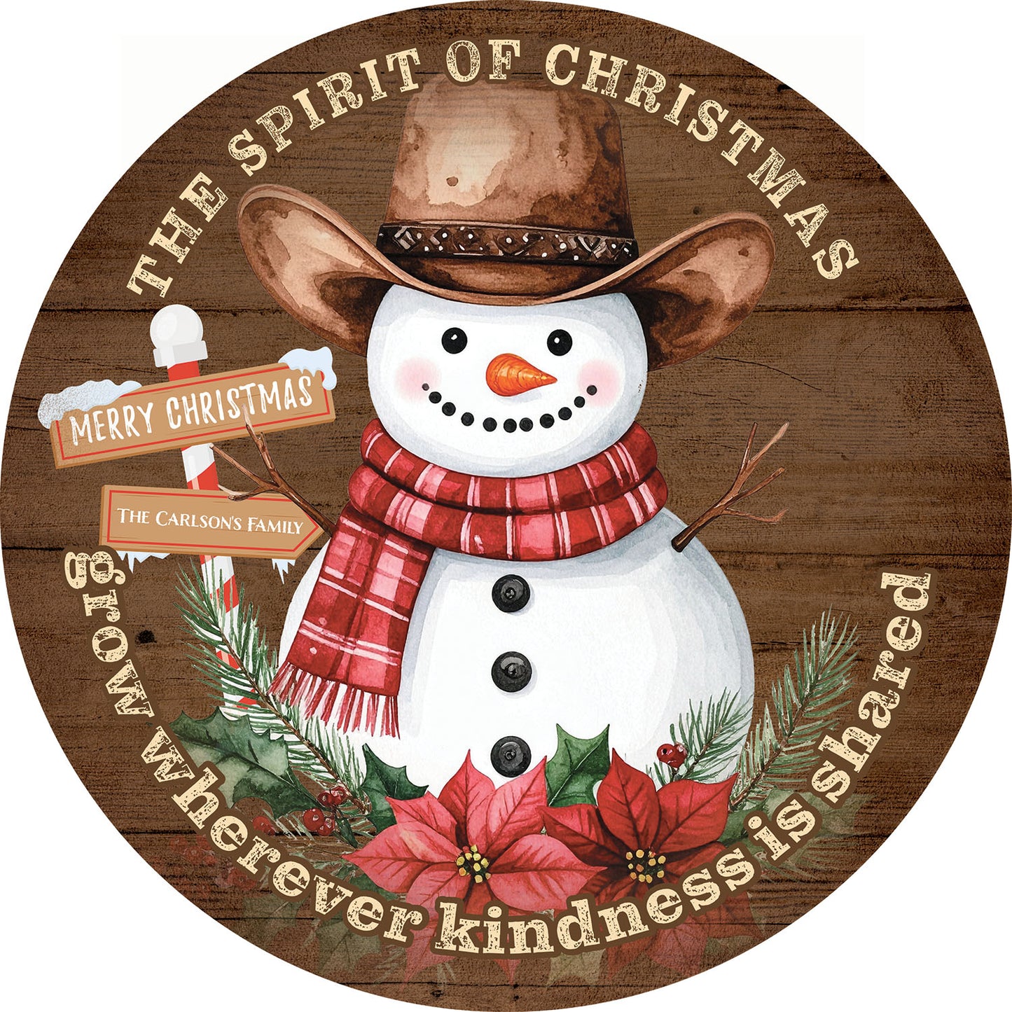 The Spirit of Christmas - 12.5" Personalized Round Wood Sign