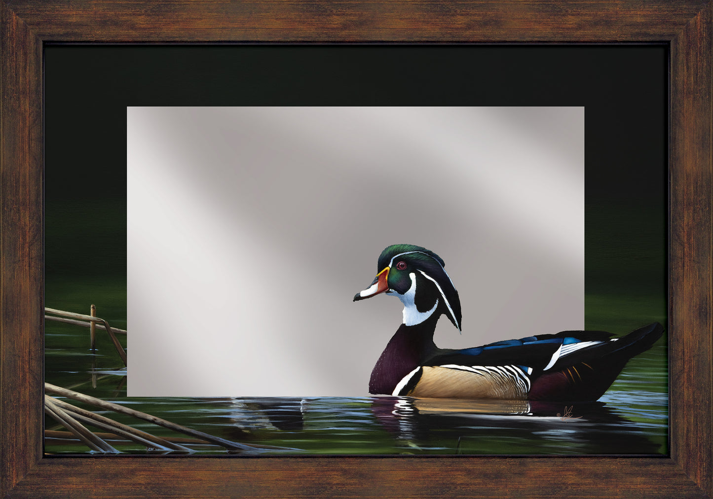 A Day at Bird Haven - 16" x 24" Mirror Framed Barnwood
