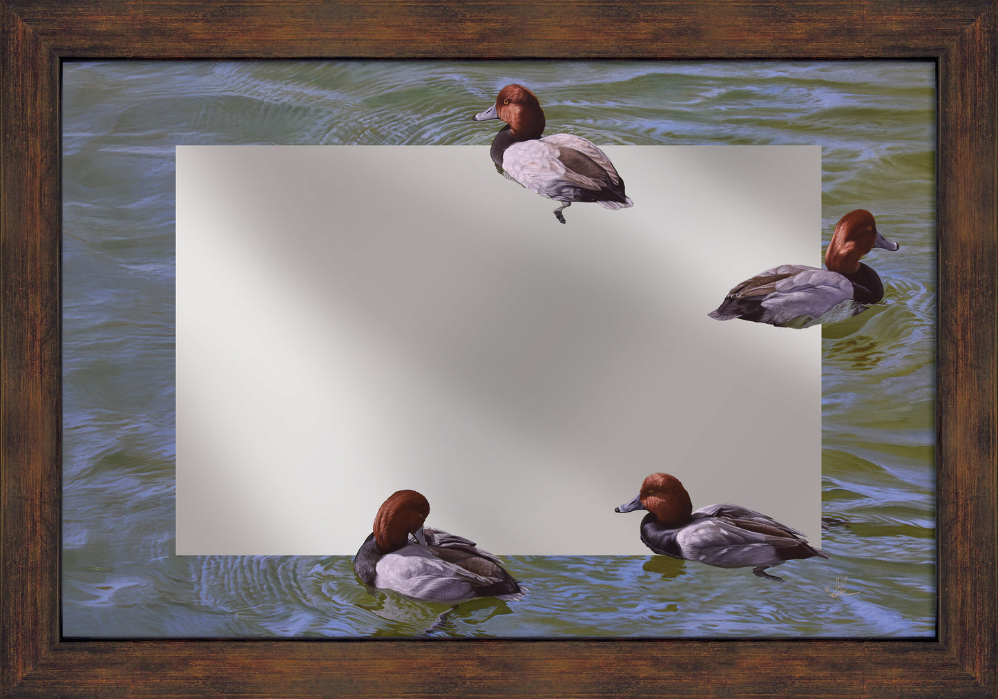 Black and Red on Green - 16" x 24" Mirror Framed Barnwood