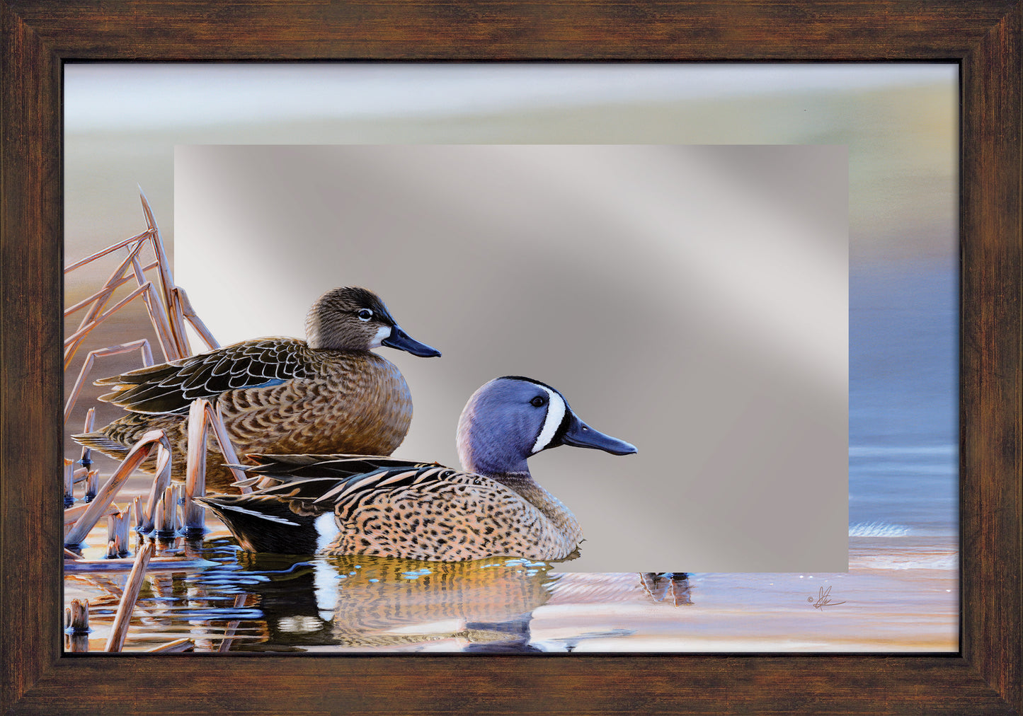 Early Morning Blues - 16" x 24" Mirror Framed Barnwood