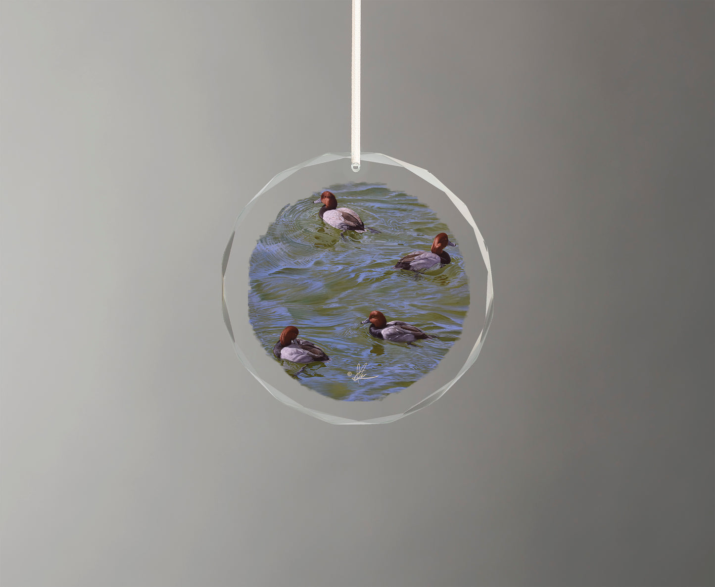 Black and Red on Green - Round Glass Ornament