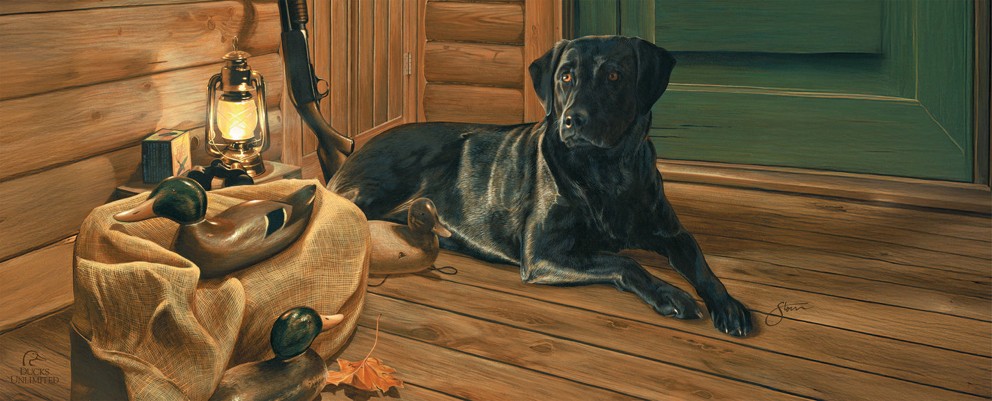 Bountiful Day Black Lab 12" x 30" Wood Sign - Official Ducks Unlimited Art