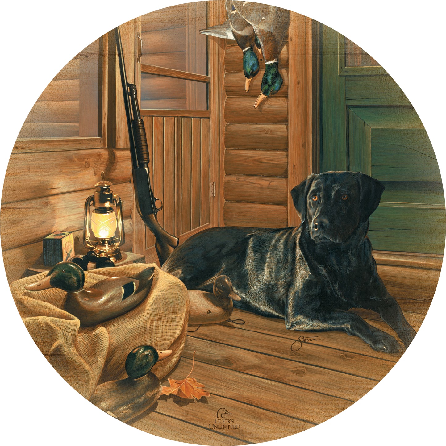 Bountiful Day Black Lab 21" Round Wood Sign - Official Ducks Unlimited Art