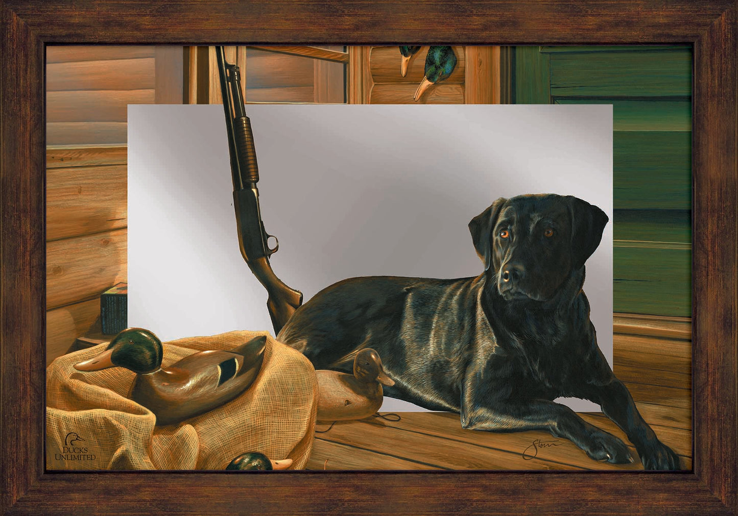 Bountiful Day - Black Lab 16" x 24" Mirror Framed Barnwood - Official Ducks Unlimited Art