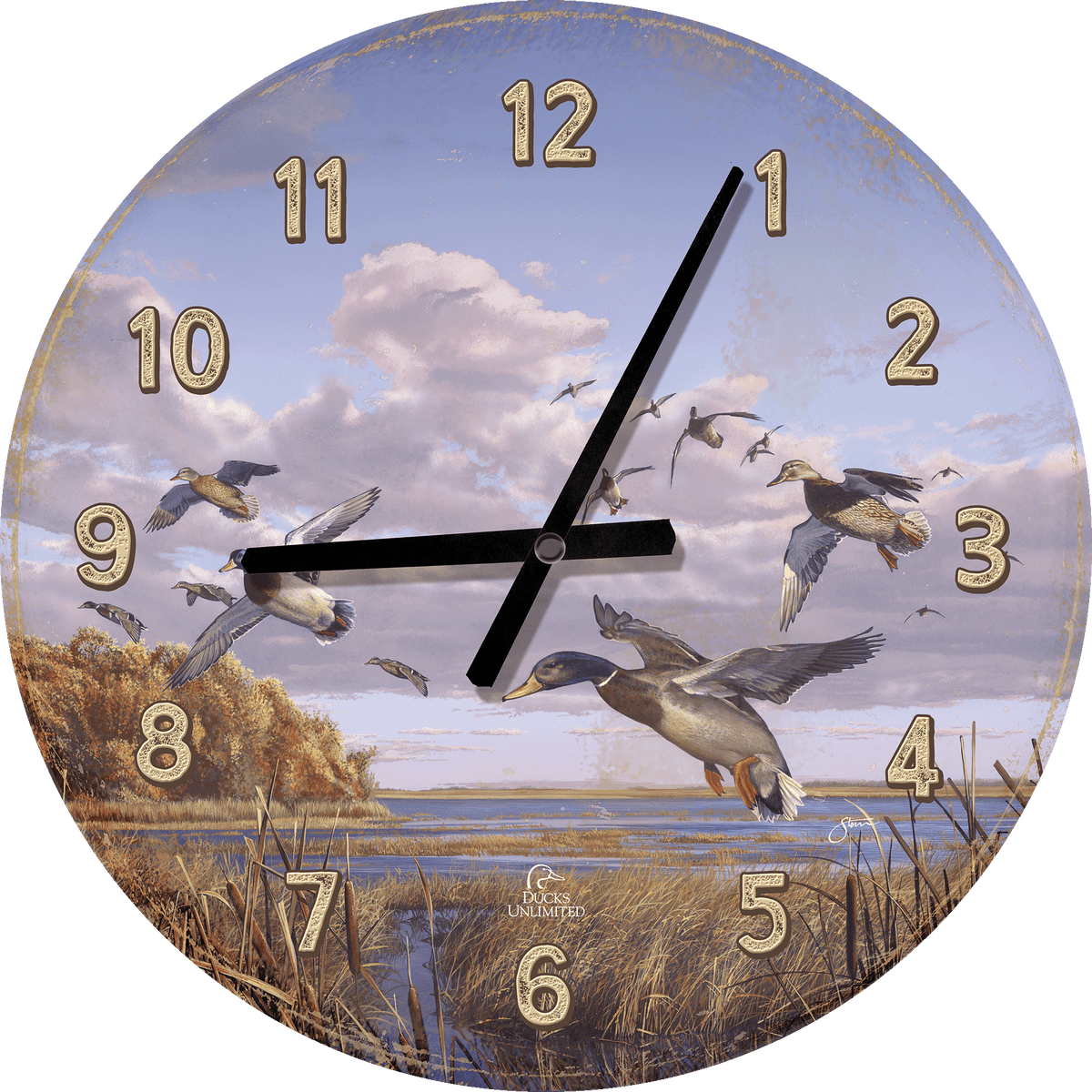 Autumn Rendezvous 21" Round Clock - Official Ducks Unlimited Art