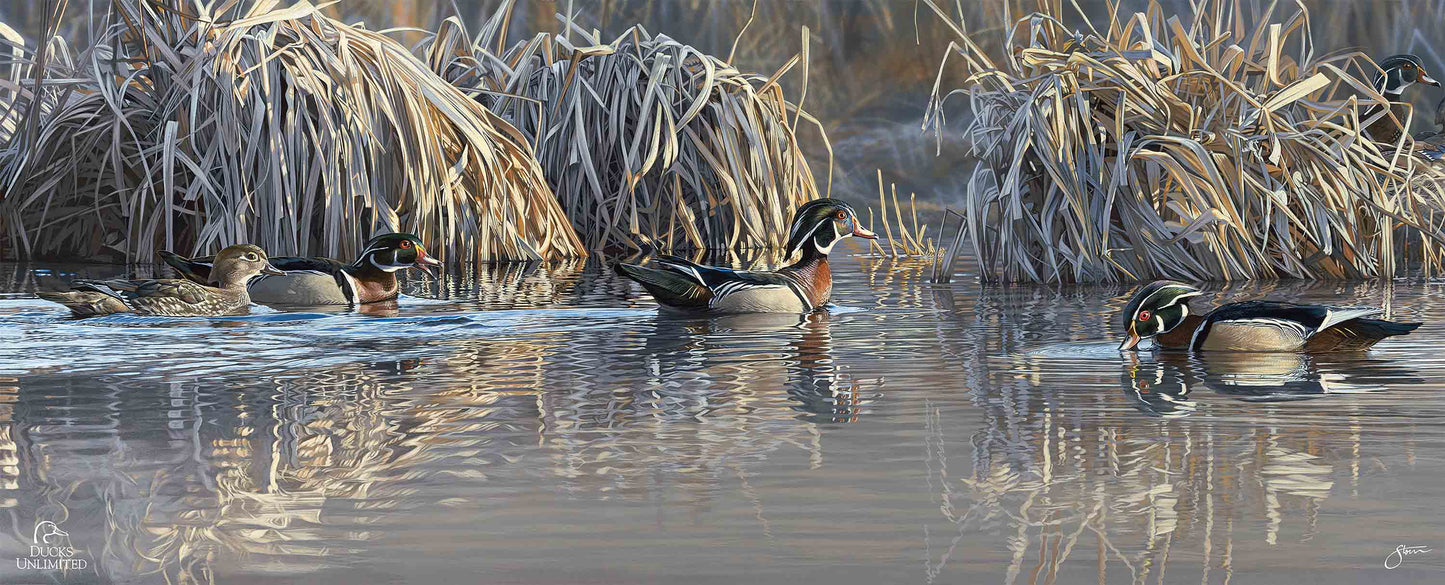 Backwater Gathering 12" x 30" Wood Sign - Official Ducks Unlimited Art