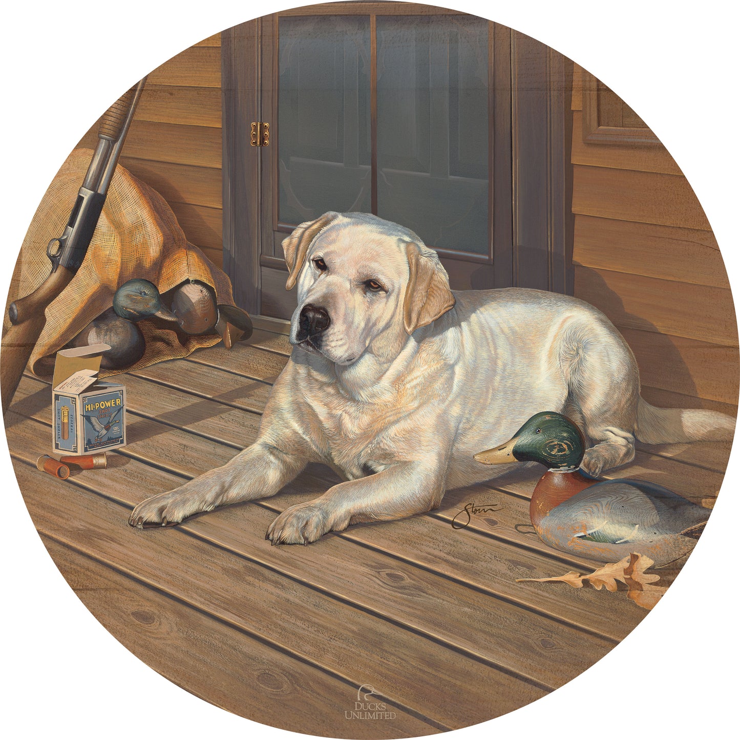 Bountiful Day Yellow Lab 21" Round Wood Sign - Official Ducks Unlimited Art