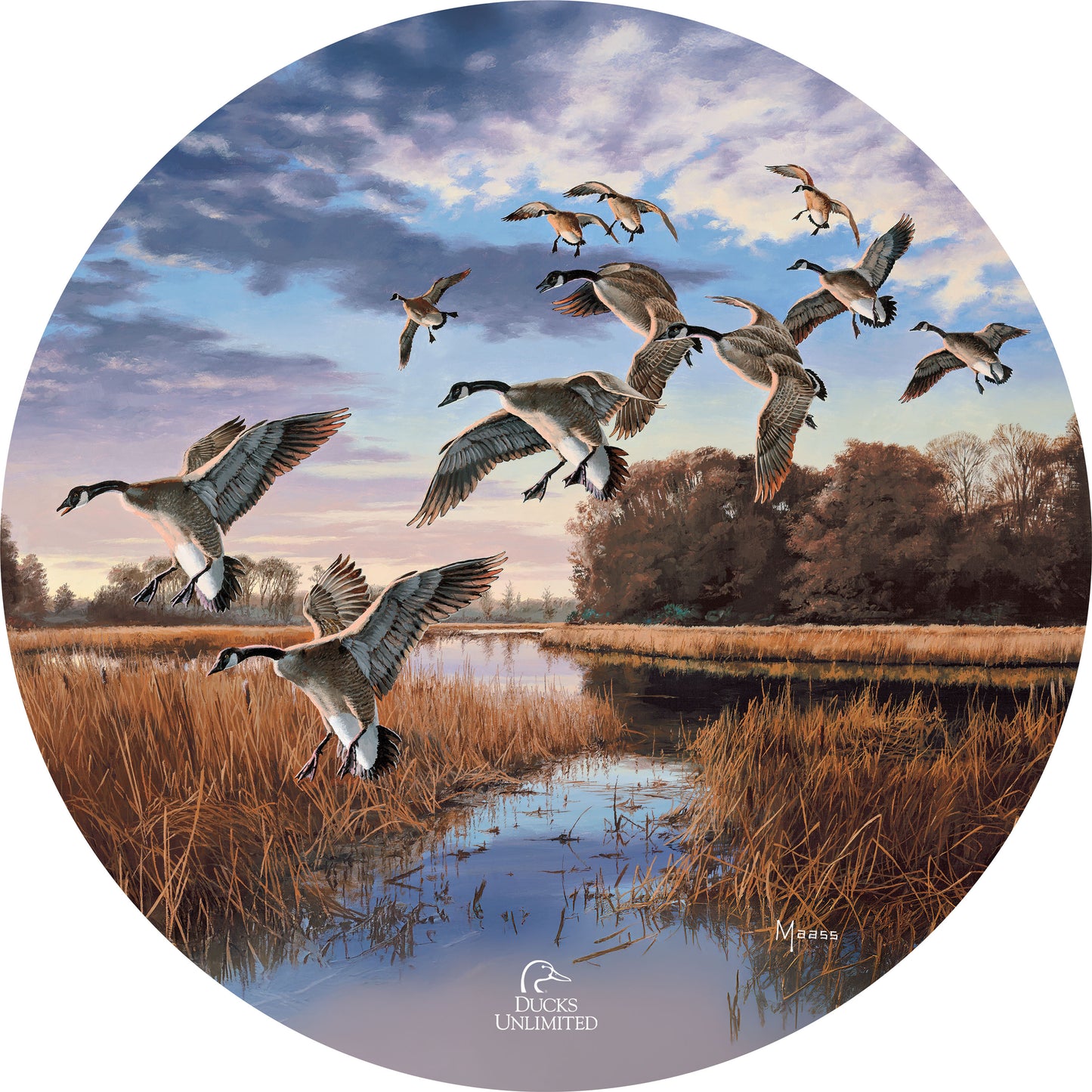 Daybreak Descent Canada Geese 21" Round Wood Sign - Official Ducks Unlimited Art