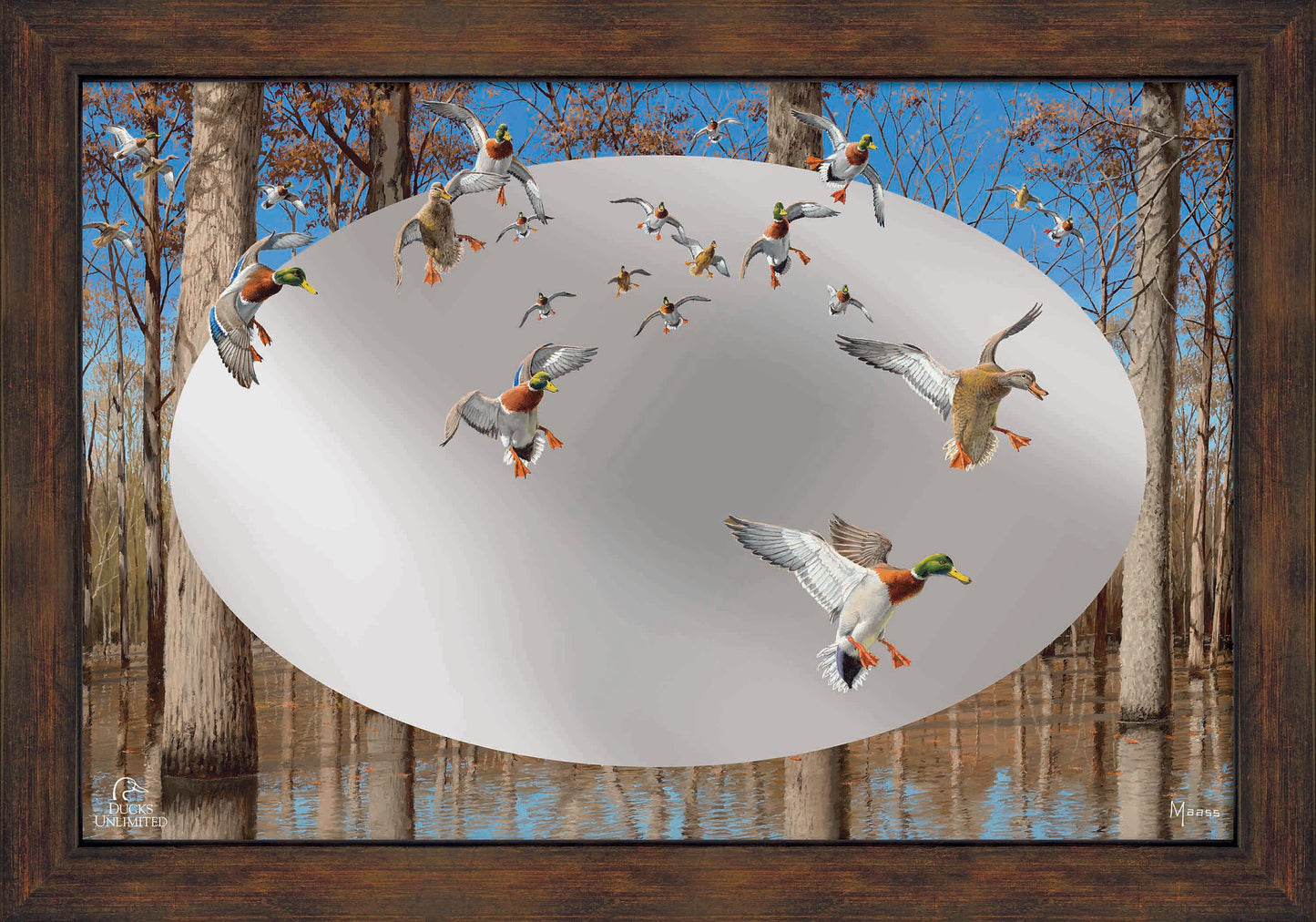 Down from the North - Mallards 16" x 24" Mirror Framed Barnwood - Official Ducks Unlimited Art